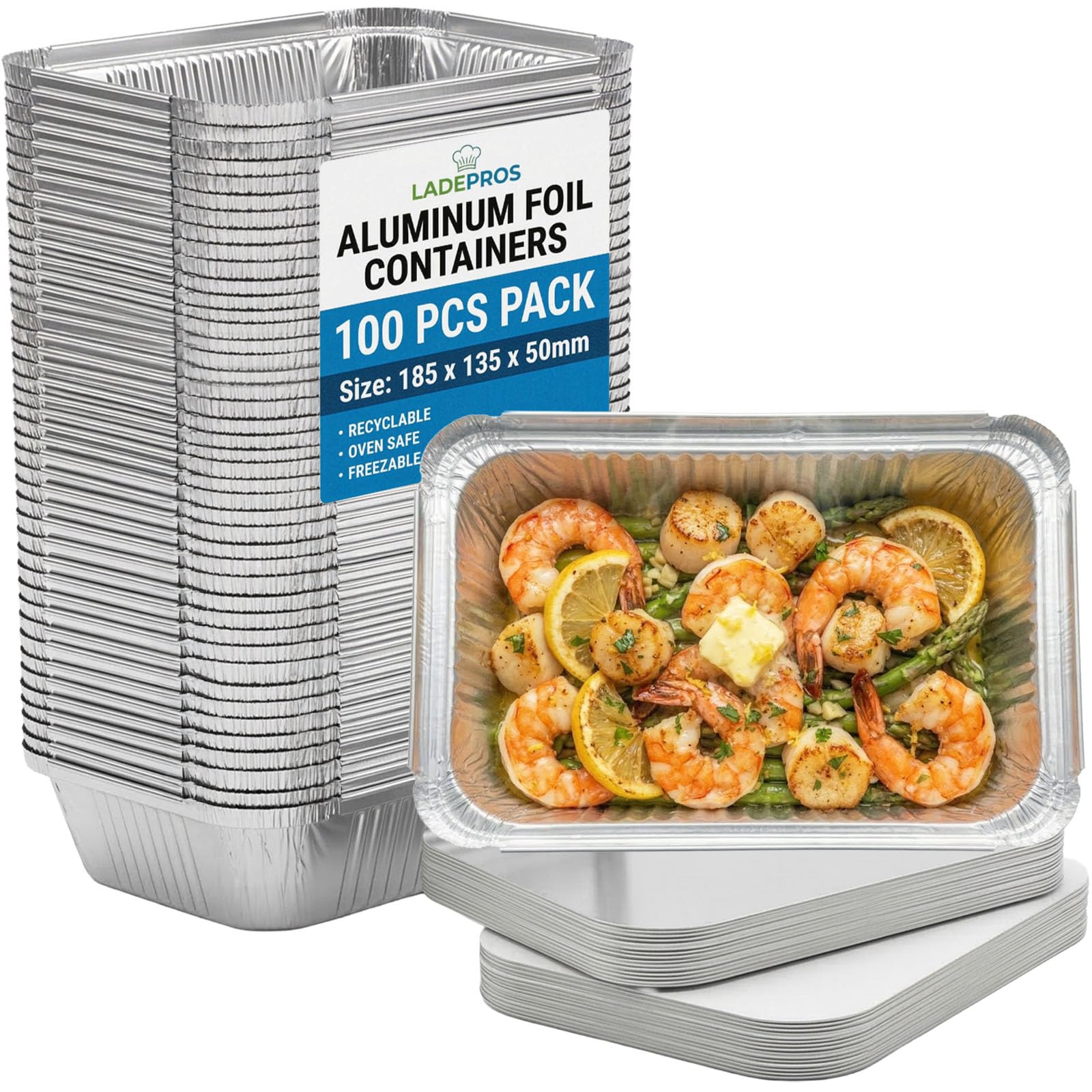 100er Set Aluschalen mit Deckel 700ml - Premium Alu Grillschalen & Einwegschalen - Ideal als Auflaufform mit Deckel für Backofen, BBQ Grill, Gefrierschrank & Batch Cooking