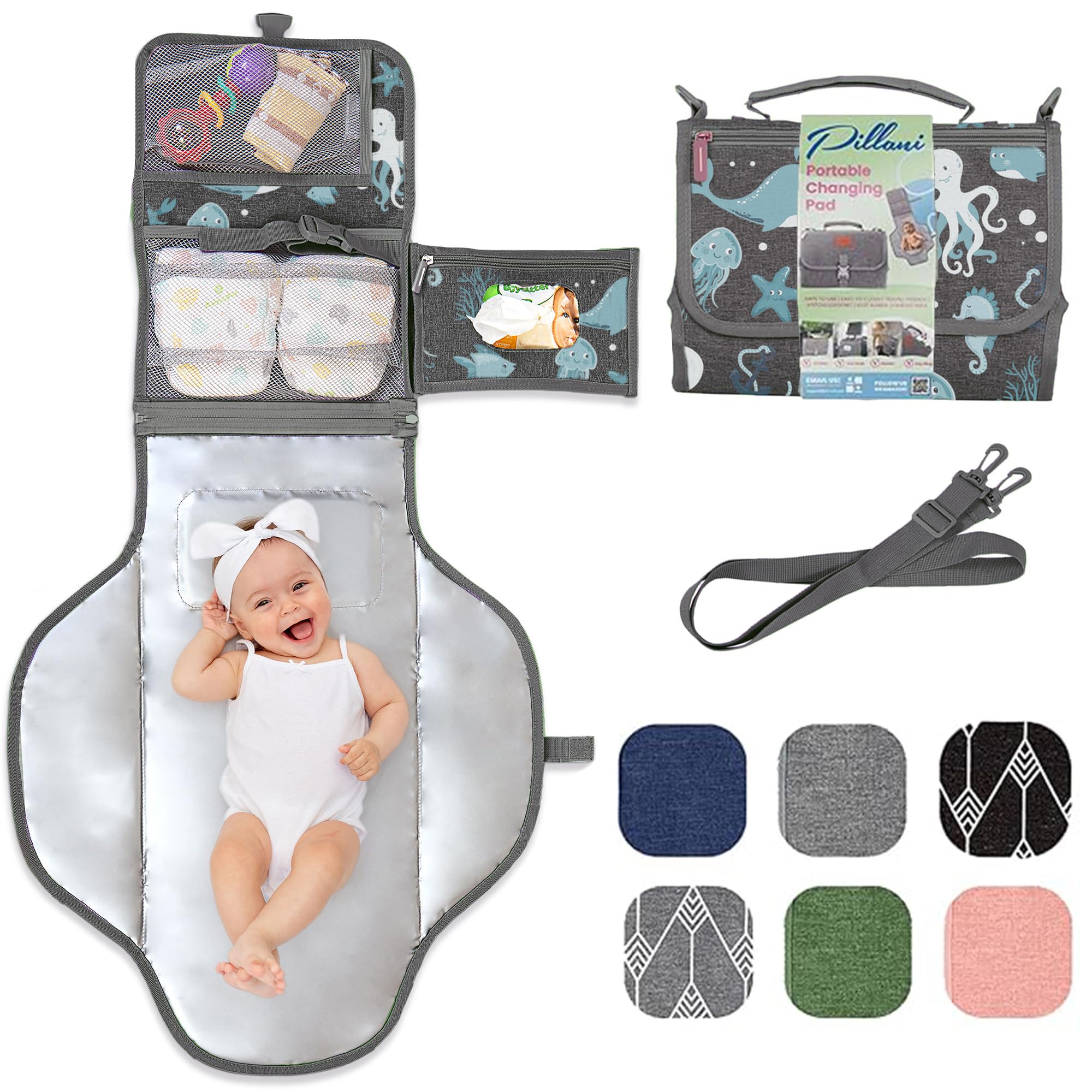 Portable Baby Changing Mat, Travel Changing Mat for Newborns, Large Waterproof Baby Changing Mat, Foldable and Removable Changing Station with Wipes Pockets, Baby Products Pillani โ image 1