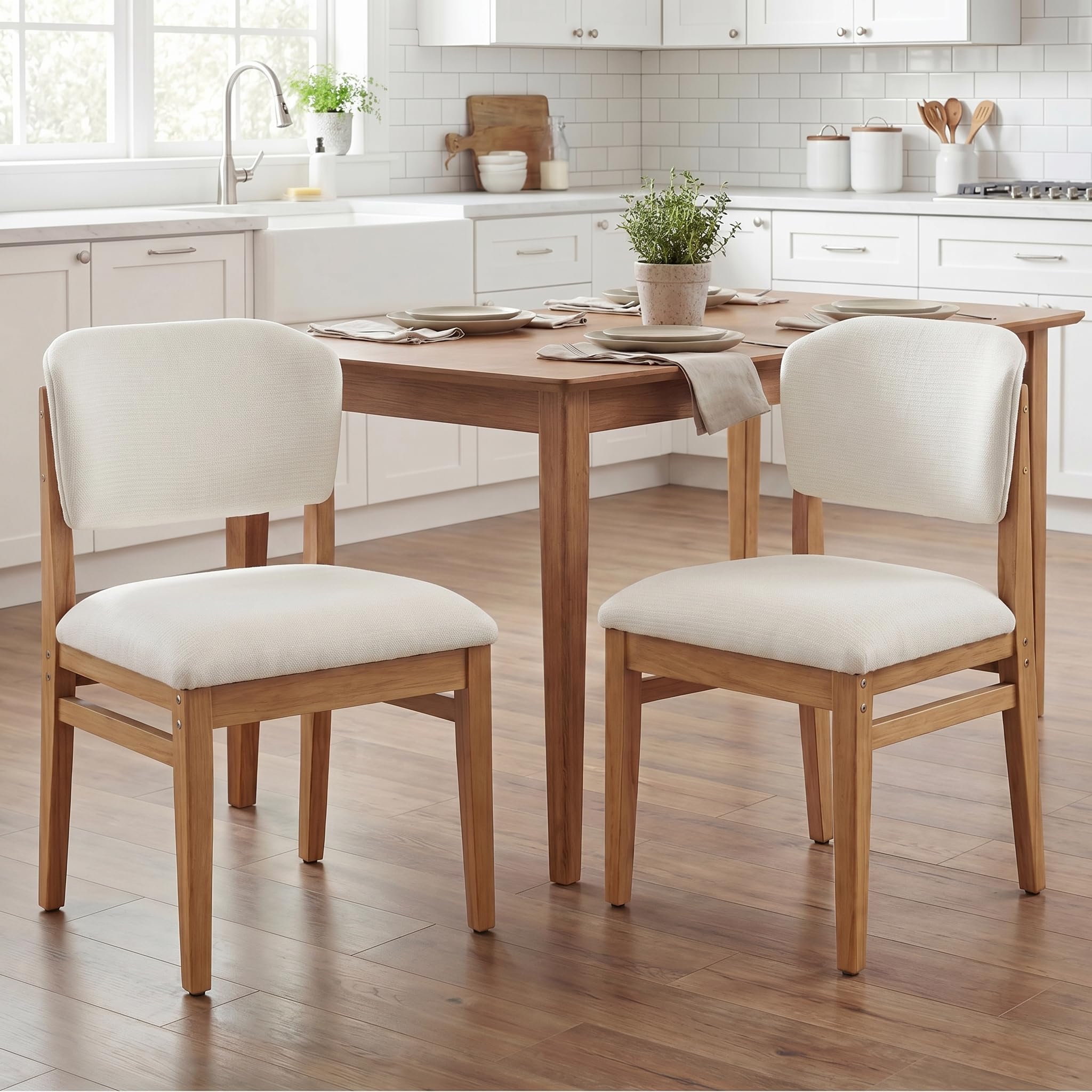 chairus Wooden Dining Chairs Set of 2, Mid-Century Kitchen Chair, White