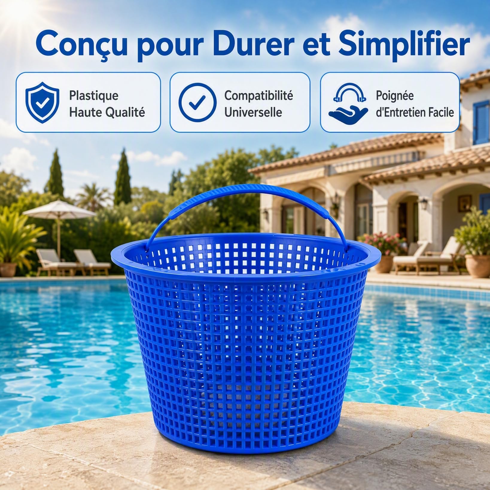 POPETPOP 2 Paniers Skimmer Piscine, Filtre Anti Débris avec Anse | plastique robuste, protège la pompe, capture feuilles et insectes, facile à vider, taille universelle