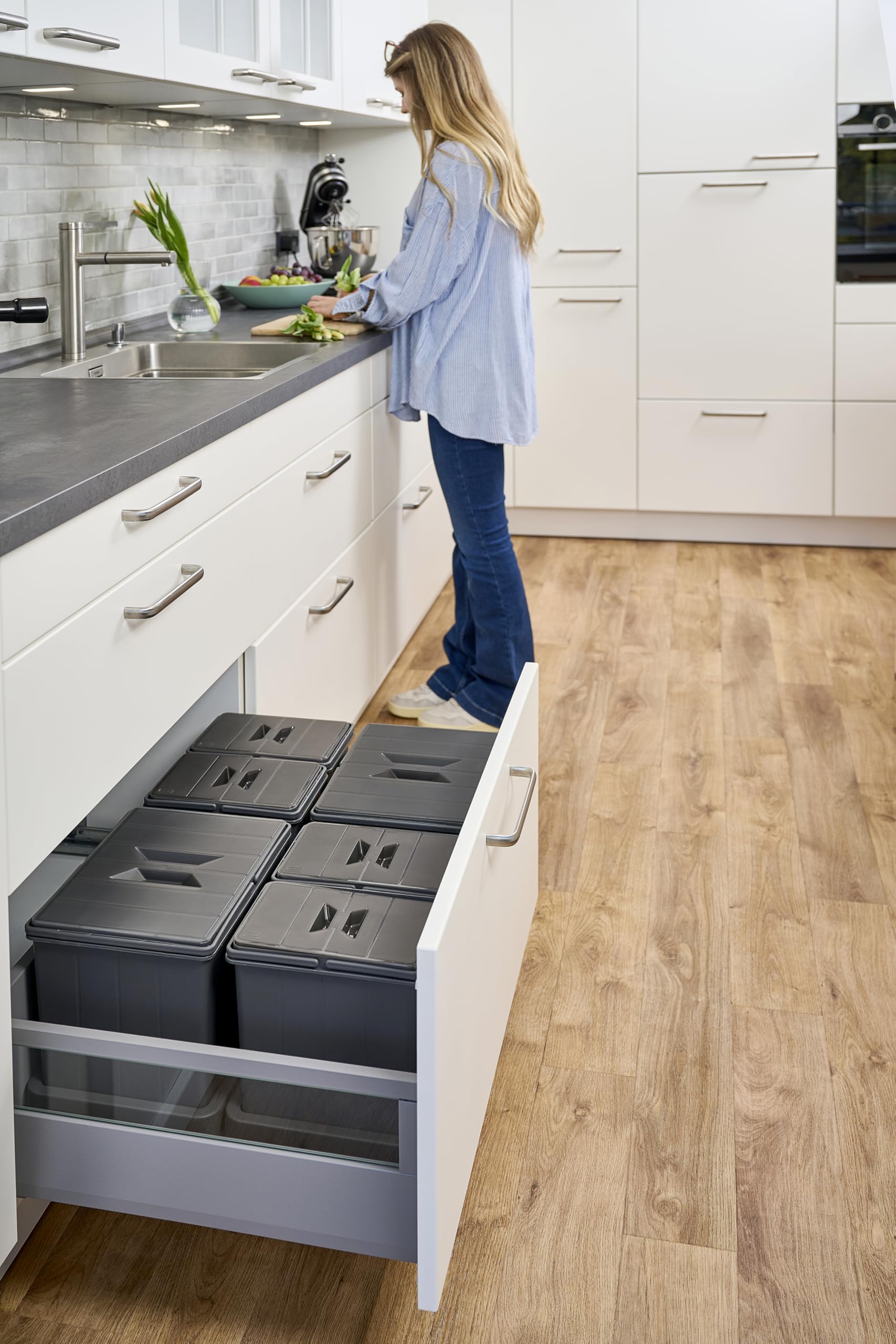 Aspira Modułowy kosz na śmieci do szuflady, kosz na śmieci "Müllomatic MODUL 1", pojemnik z tworzywa sztucznego z wbudowaną podstawą, pojemność: 1 x 16 l, system segregacji śmieci, wysokość 295 mm (2