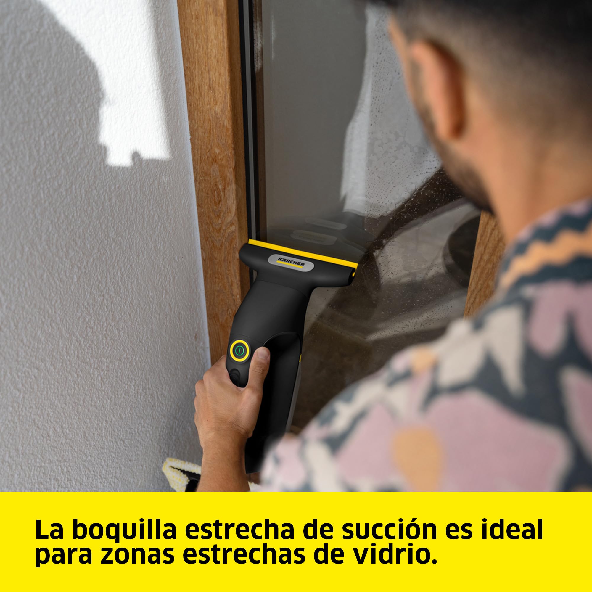 KÄRCHER limpiadora de cristales con batería WV 3 Comfort Precision+ Black, autonomía: 35 min, depósito XXL: 200 ml, 2 boquillas, botella pulverizadora, gancho para ducha, limpiacristales (500 ml)