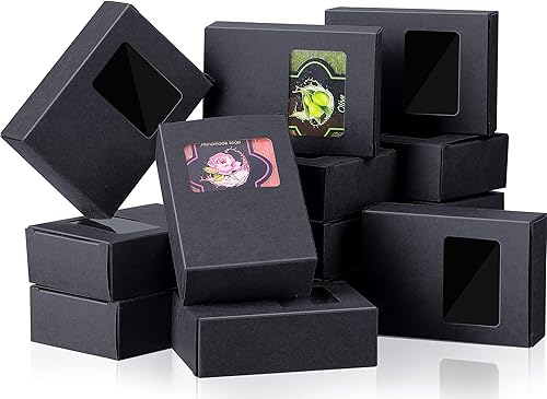Spakon 30 cajas de jabón para embalaje de jabón casero, mini caja de papel kraft con ventana de 3.5 x 2.6 x 1.2 pulgadas, caja de regalo rectangular
