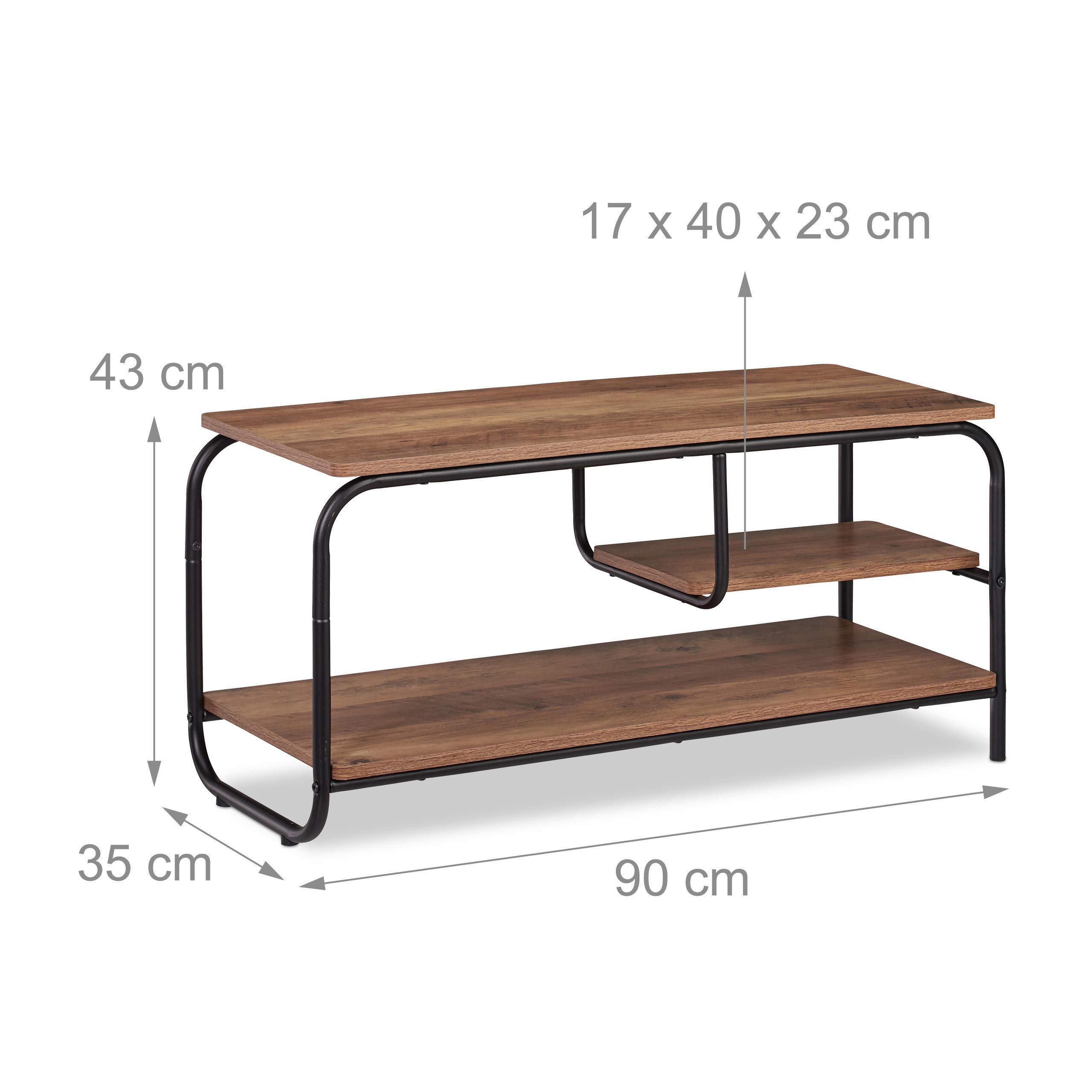 Relaxdays Mobile TV, Design Industriale, per Ricevitore, Spazio per CD & Dvd, Tavolino TV, HxLxP: 43x90x35 cm, Marrone