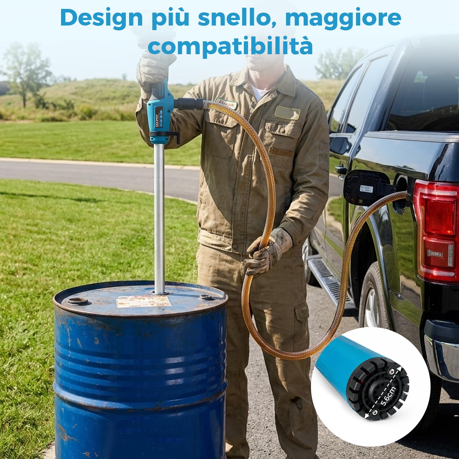 Pompa di Trasferimento Cordless, con 2x Batterie 4.0Ah, Pompa Travaso Elettrica con Display Digitale e Arresto Automatico, 2725 L/h, per Diesel, Acqua, Giardino, IBC