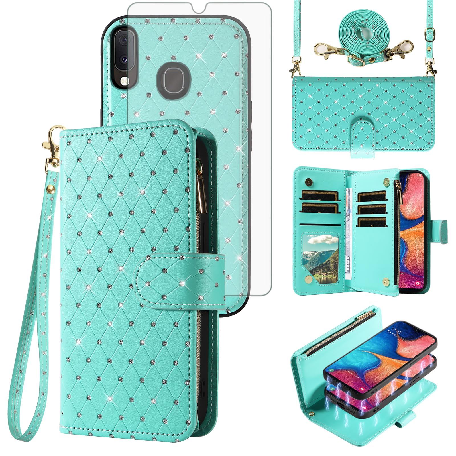 Sacoche téléphone Samsung Galaxy A20e pour femme avec bandoulière pailletée idéale sorties - 8