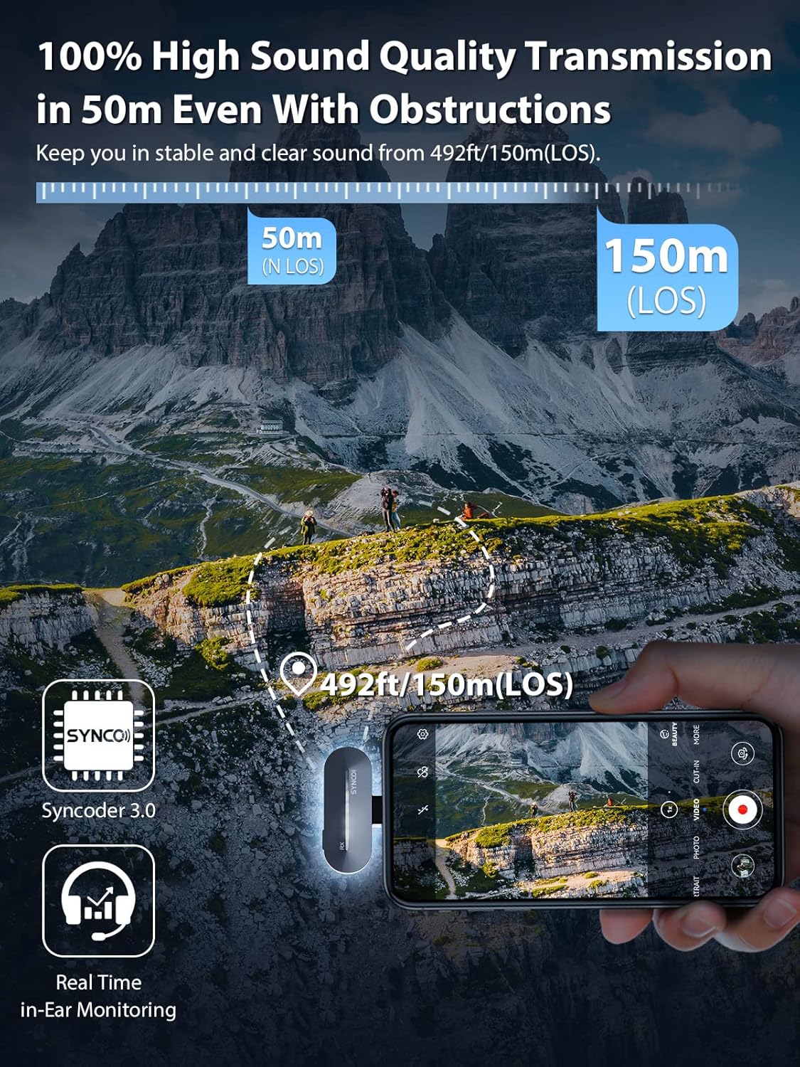 SYNCO Wireless Lavalier Microphone for Android, P2T Dual Mic Noise Reduction Plug-Play with Charging Case for Type C USB C Smartphone Video Recording, Wireless-Lavalier-Microphone-Android