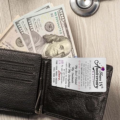 Miniatura 9 de Alotozo Tarjeta de regalo de 15 aniversario, feliz aniversario de boda de 15 años, tarjeta grabada para ella, hombres, él, esposa, esposo