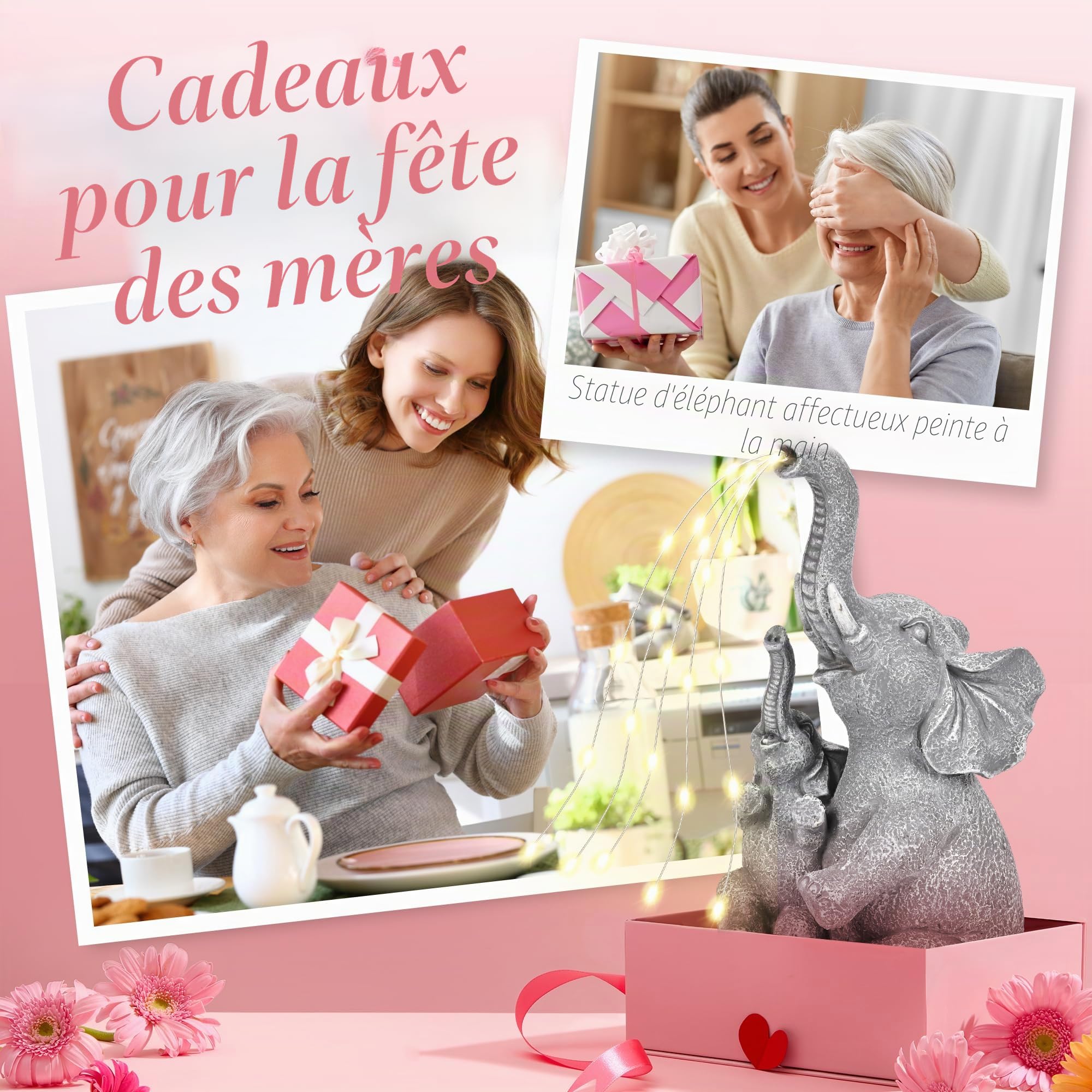 GIGALUMI Statues solaires de Jardin en Forme d'éléphant pour extérieur, Cour, décoration de Jardin, Cadeaux Uniques pour Maman, pour Femme, décoration d'éléphant pour terrasse
