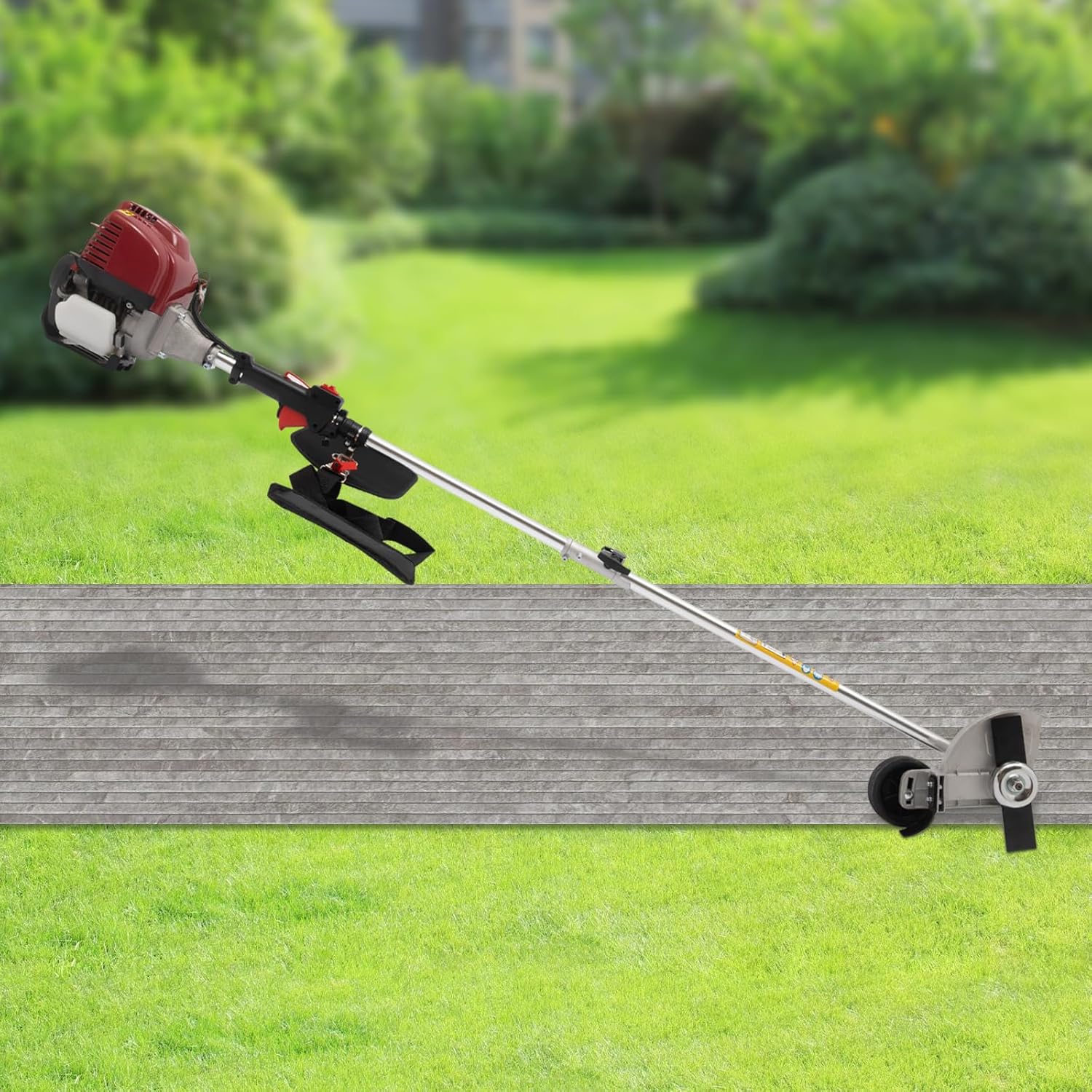 35.88cc 4-Stroke Brush Cutter with 2 Blades,Cordless Side-Mounted Brush Cutter and Grass Trimmer, Gas Powered Weed Wacker with Carrying Strap, 5.74ft Length