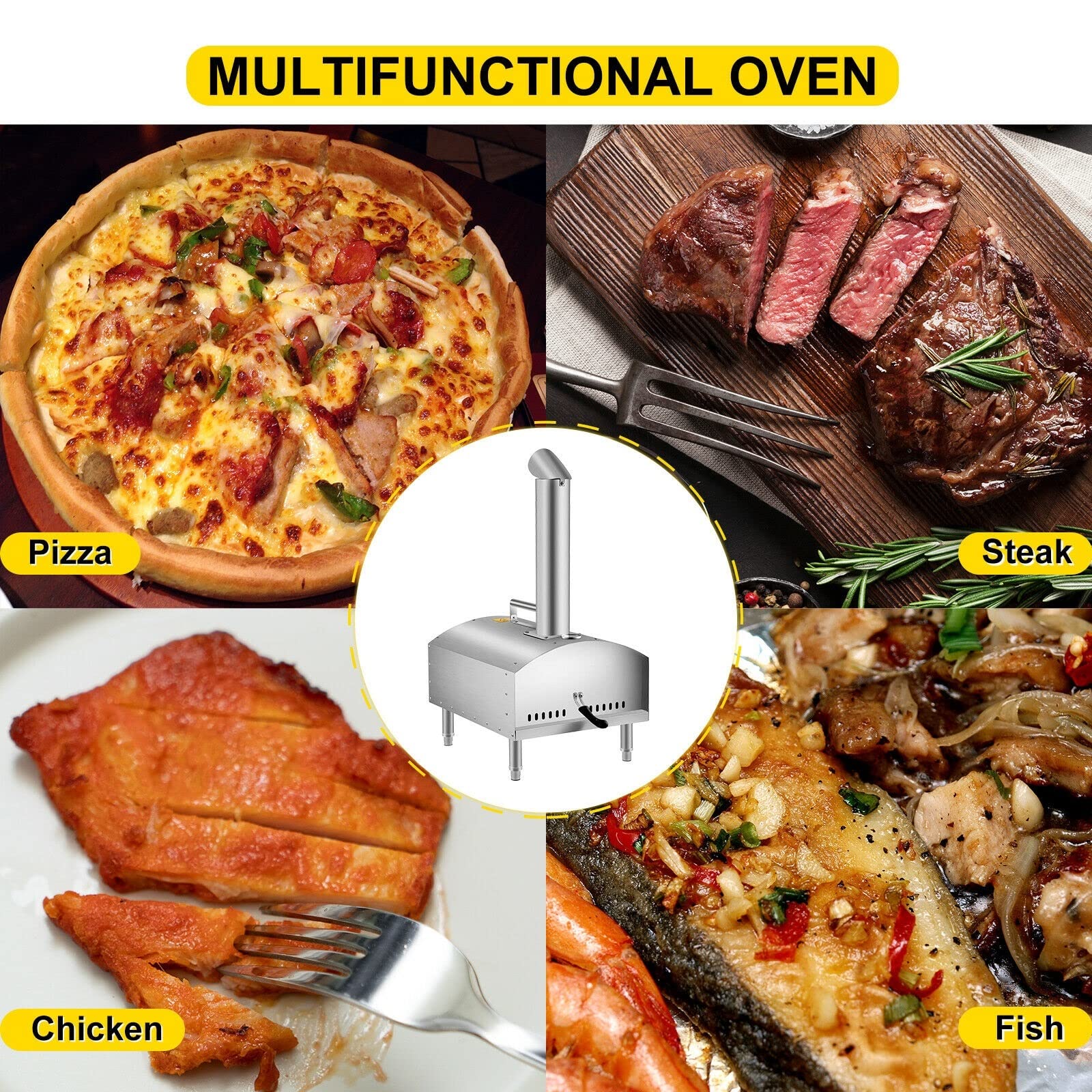 12quot;Forno for pizza portatile a legna in acciaio inossidabile for uso alimentare for barbecue all'aperto, picnic, cottura di pizza, pane, gamberetti, salsiccia