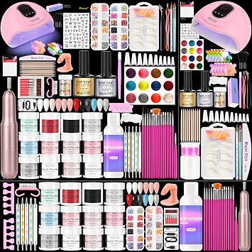 Major Dijit Acrylic Nail Kit with LED Lamp & Electric Drill - 12 Colors Acrylic Powder Monomer, Base/Top Coat, Tips/Glitter/Nail Charms | Nail Kit for Beginners with Everything