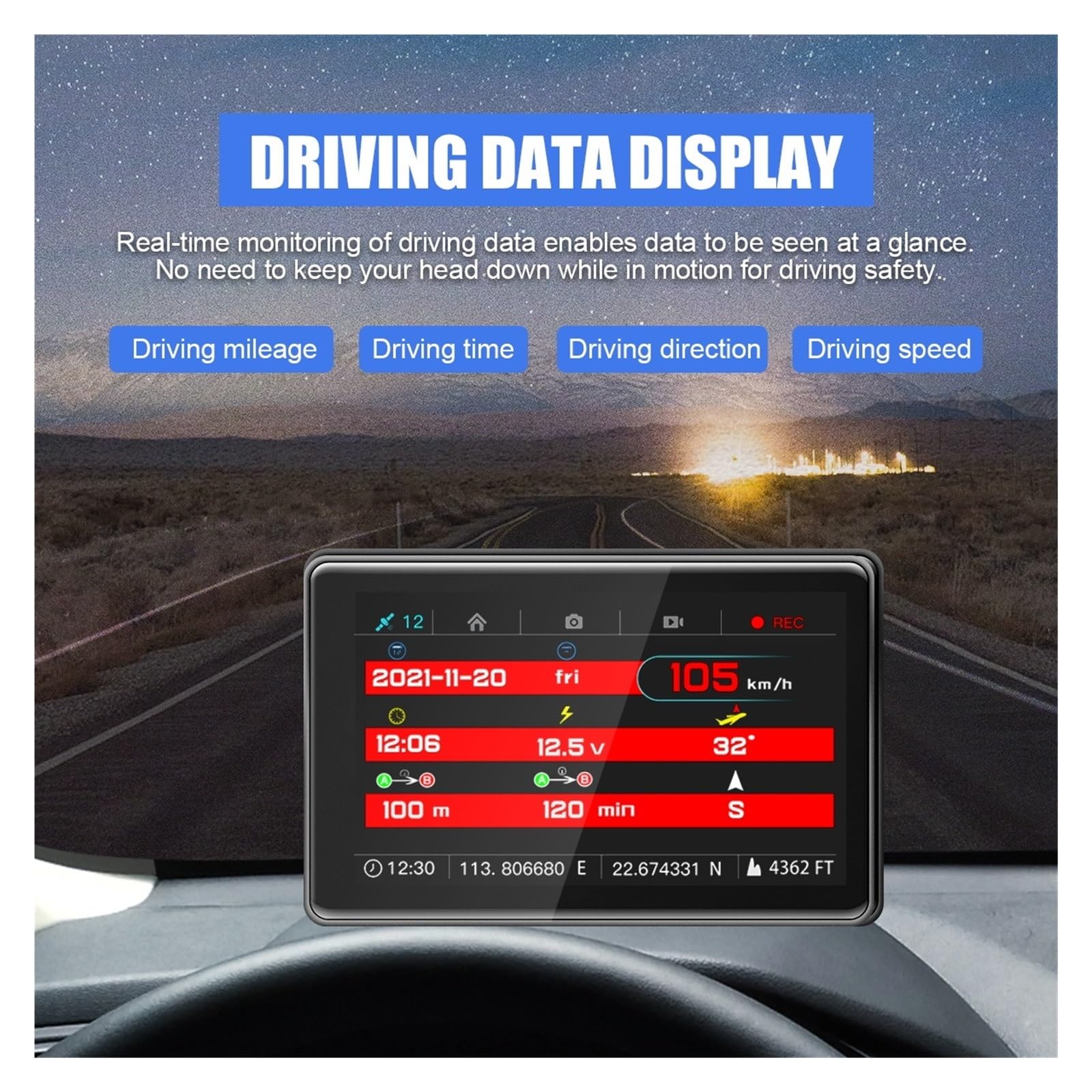 Compteur De Pente Horizontale De Voiture G5, Inclinomètre GPS, Compteur De Vitesse, Boussole, Angle De Pas, Écran Tactile, Affichage Tête Haute HUD