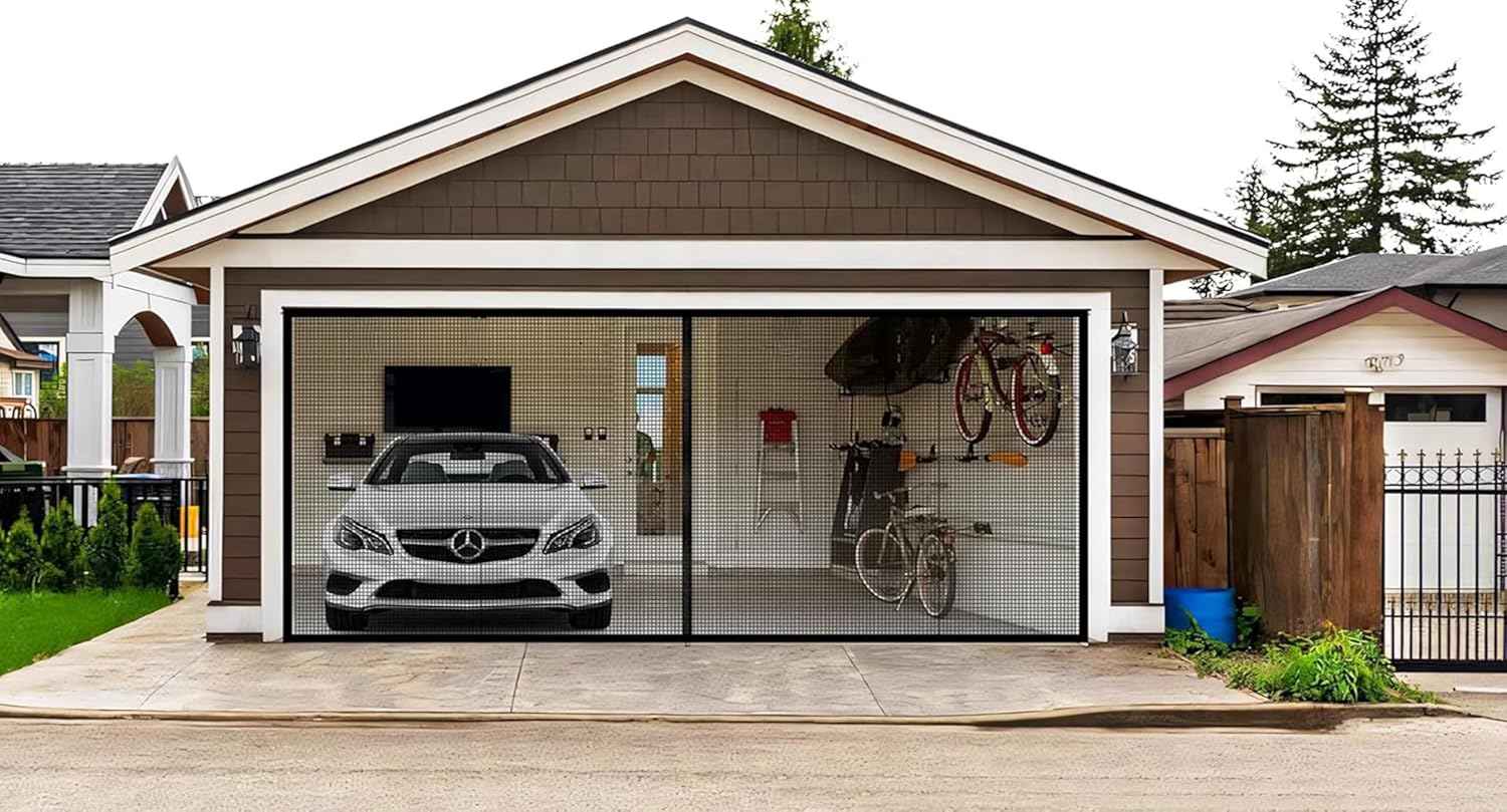 Garage Screen Door, 8×7Ft Black Heavy Duty Magnetic, PET Mesh, Hands-Free, Perfect for Garage & Patio, Easy Install