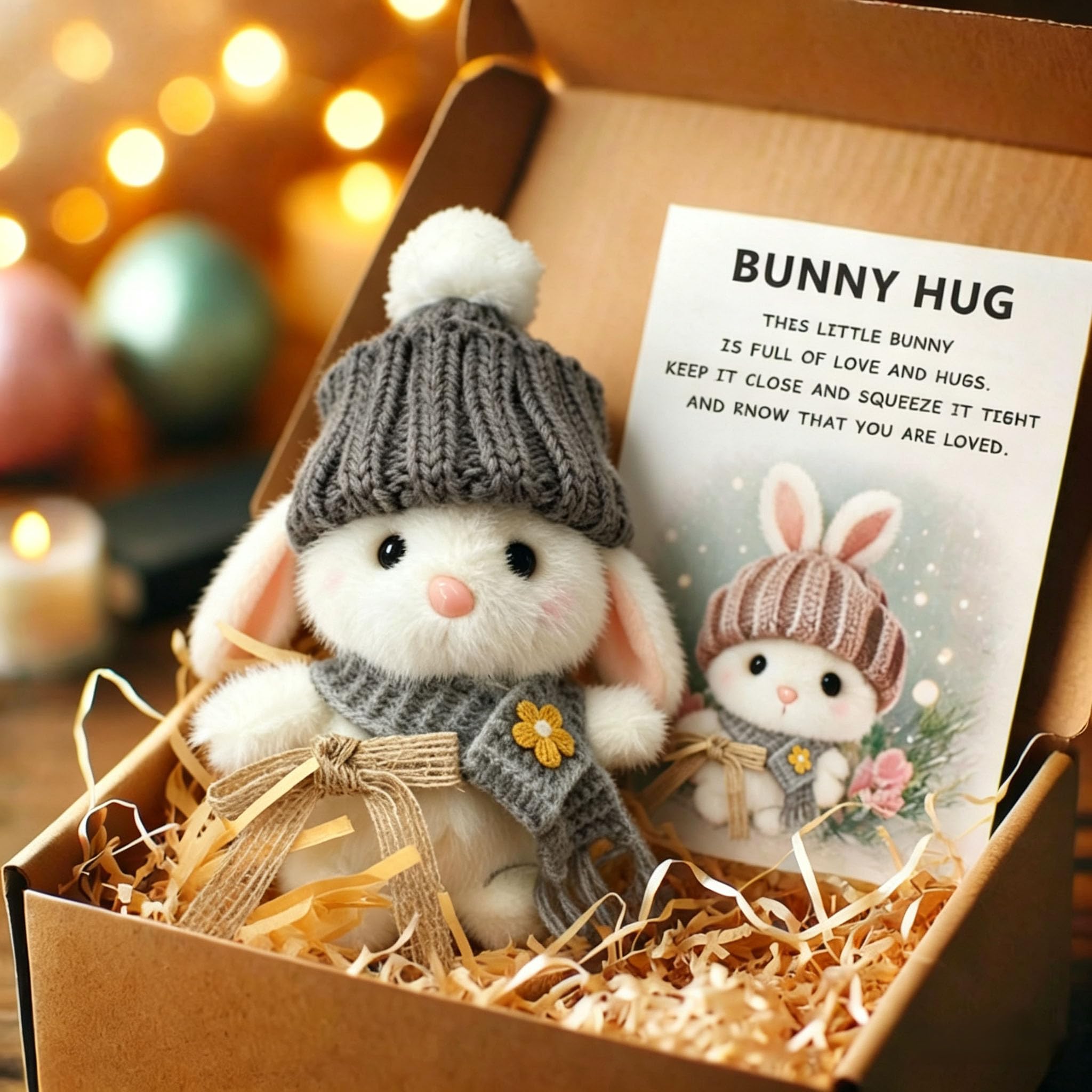 Handmade Mini Plush Bunny with Greeting Card, Soft Stuffed Rabbit, Gift Box for Birthday, Valentine's Day, for Kids and Adults (Blush Pink) — view 6