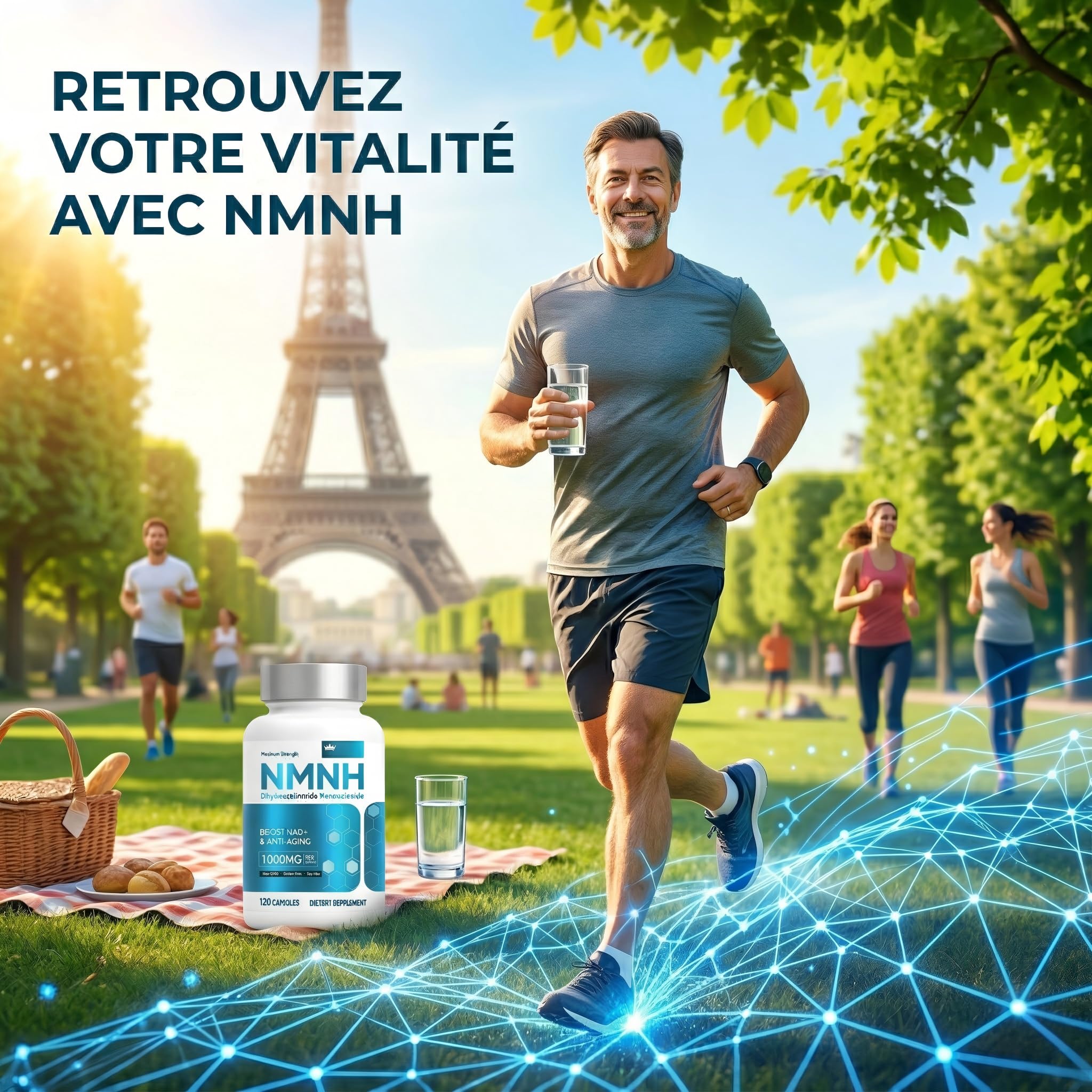 NMNH 1000mg Par Portion, Anti Âge Et Énergie Cellulaire, 120 Gélules Resvératrol Supplément NAD+