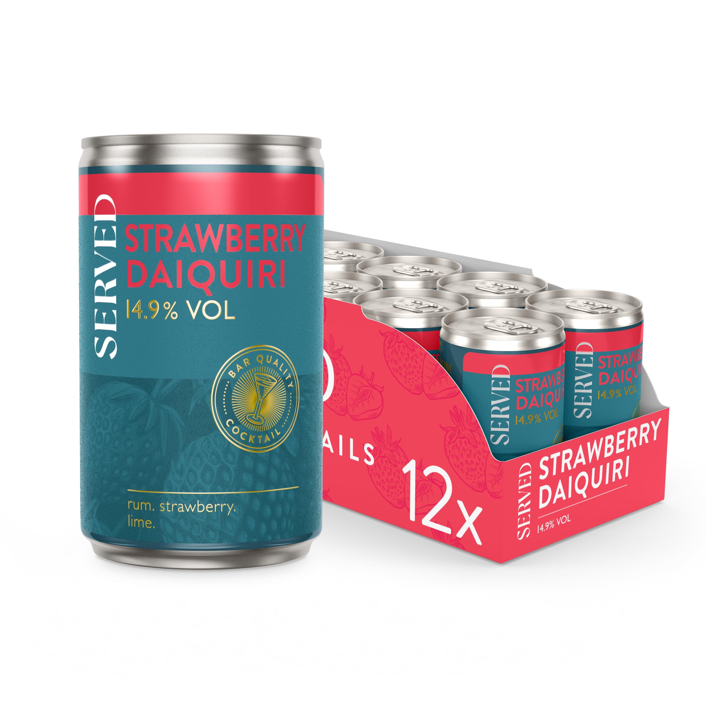 SERVED Strawberry Daiquiri Cocktails, 14.9% ABV, Premium Quality, Bar Strength, Pre-Mixed & Ready To Drink,125ml