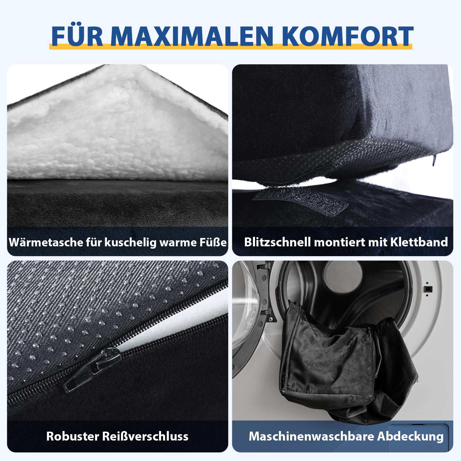 Fußstütze für unter den Schreibtisch im Büro, höhenverstellbare Fußbank für Bürostuhl & Gaming-Stuhl, ergonomische Fußkissen-Schreibtischfußhocker mit waschbarer Hülle für Zuhause, Fußstützenkissen