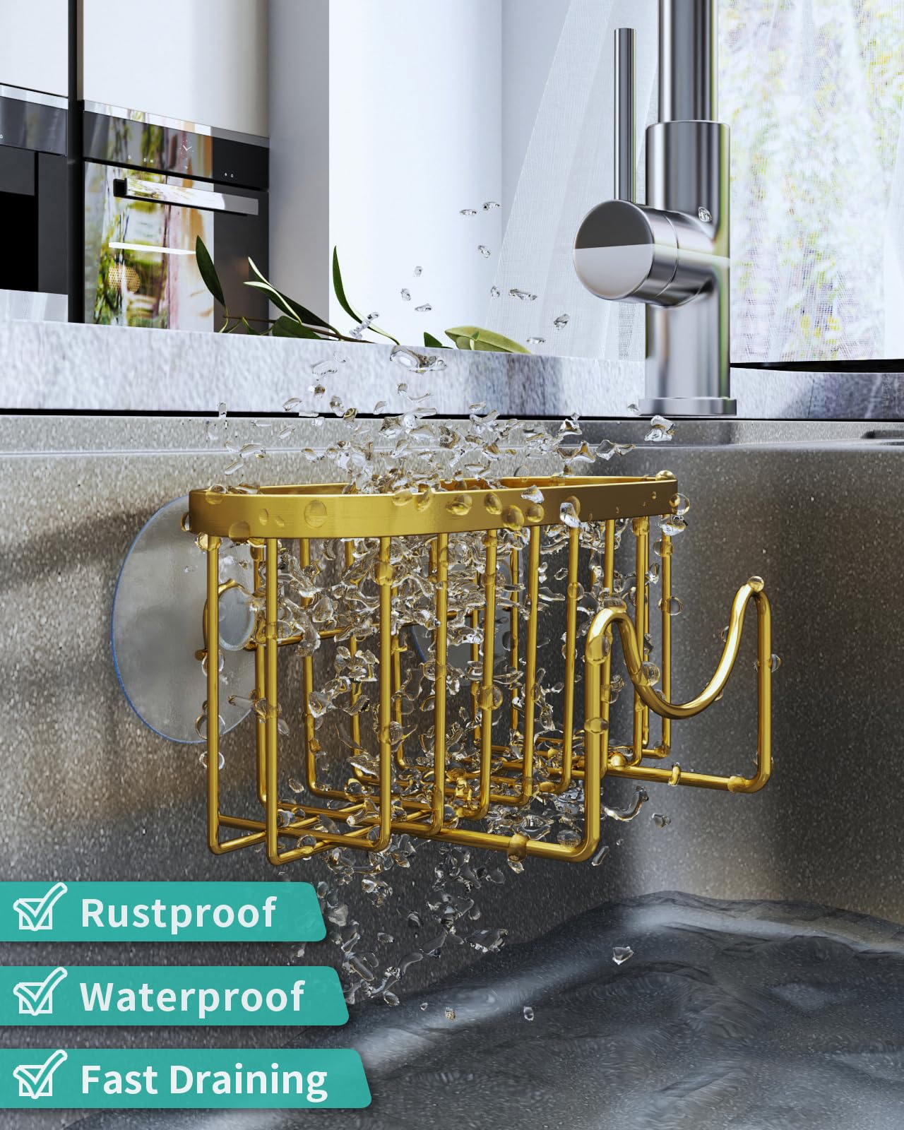 HapiRm Sink Caddy- M-Shaped Sponge Holder for Kitchen Sink Stainless Steel Sponge Holder no Drilling - Image 4