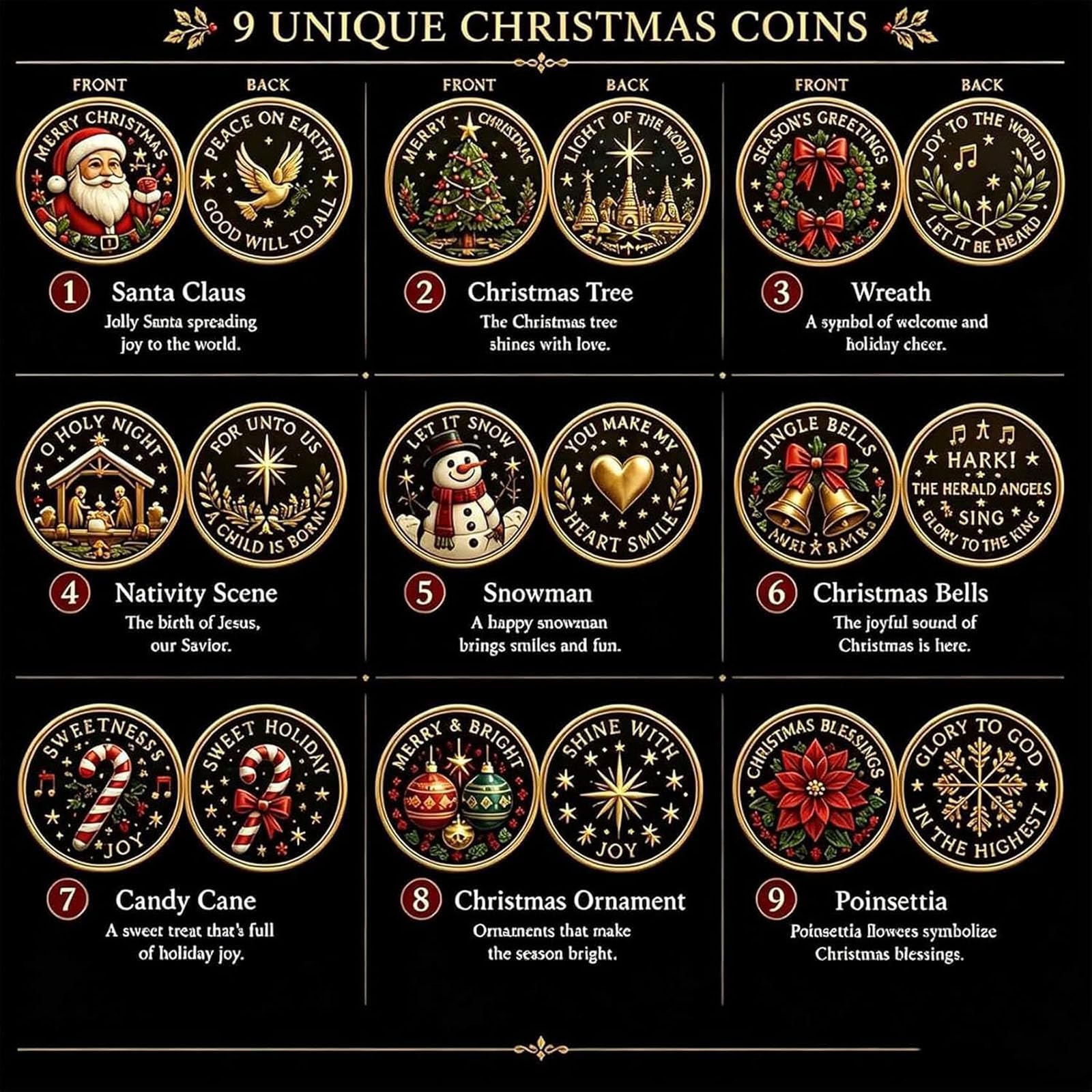 Collezione di Monete Commemorative Natalizie, Set da 9 Pezzi (2pc)