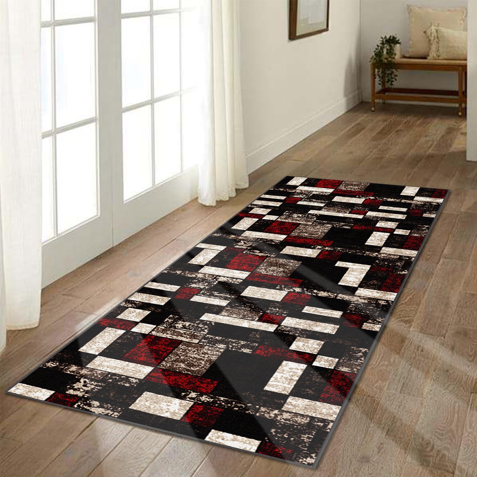 Tappeto lungo e stretto, antiscivolo, per soggiorno, morbido, a pelo corto, moderno, per cucina, sala da pranzo, tinta unita, 70 x 350 cm, design accogliente e imbottito