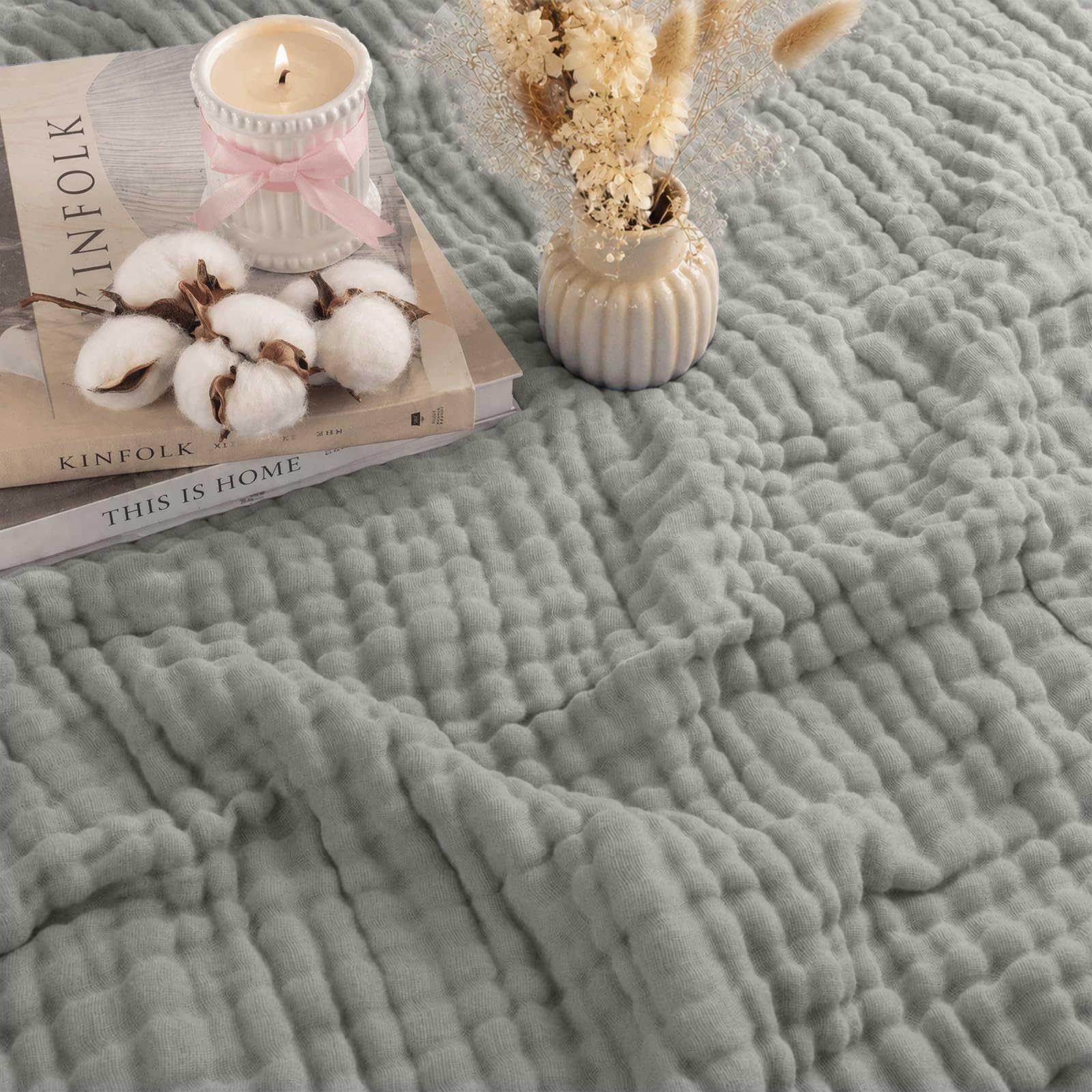Coperta in Mussola 150x200cm,100% cotone Mussola per Adulti,6 Strati Coperta Estiva in mussola,per Letto e Divano, Coperta per Tutto l'anno (Grigio)