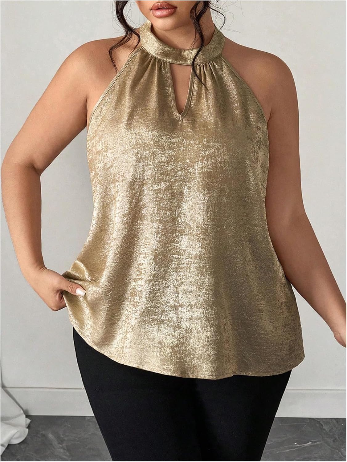 Floerns Women's Plus Size Sleeveless Halter Tops Cut Out Party Night Out Tank Tops - Image 5