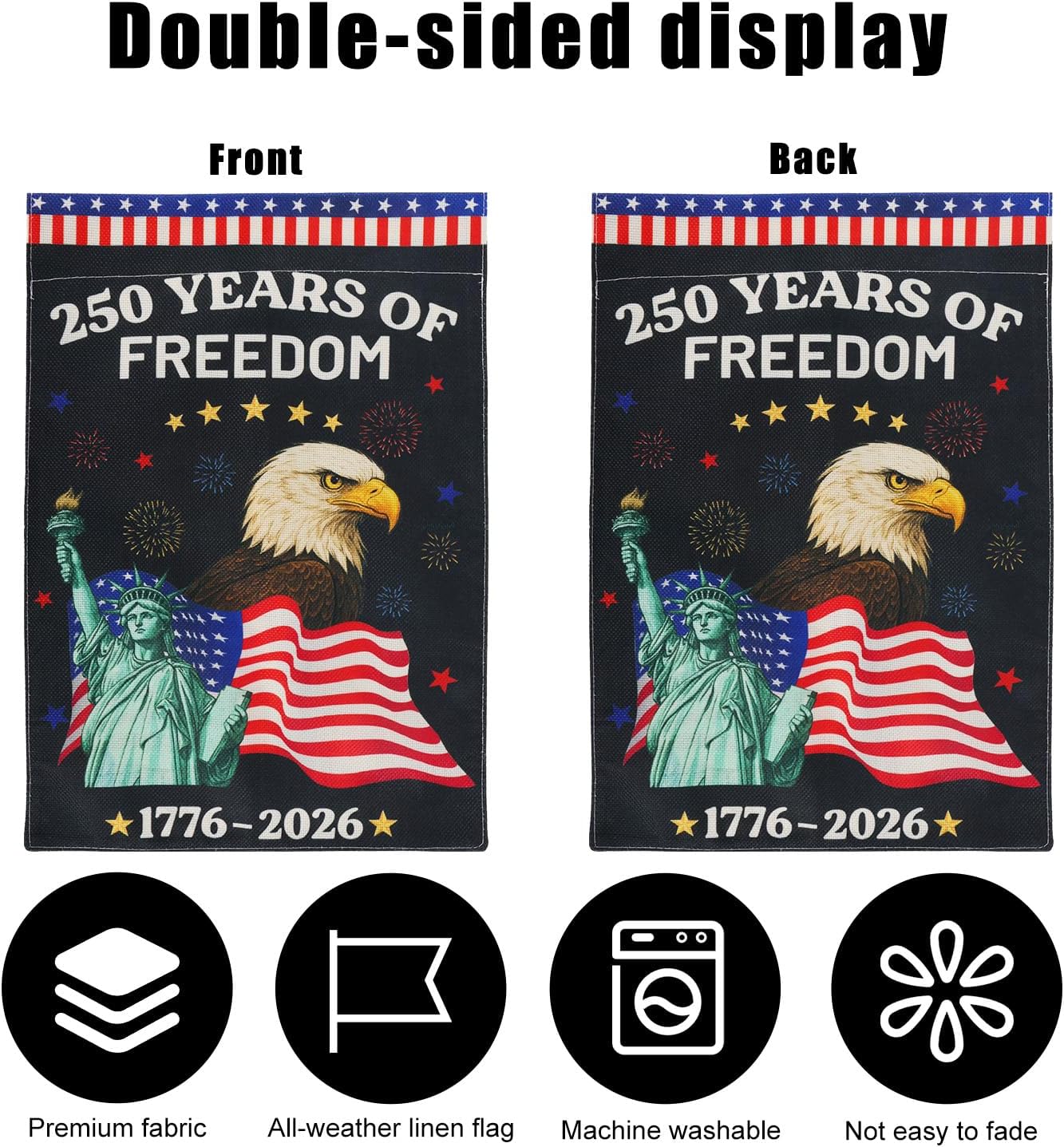 Anniversary USA Garden Flag, 45.5x31.5cm/18x12.4in Machine-Washable Double Sided American Anniversary Flag with Statue of Liberty and Eagle Patterns for Patio Lawn Yard Outdoor America Decor - Image 4