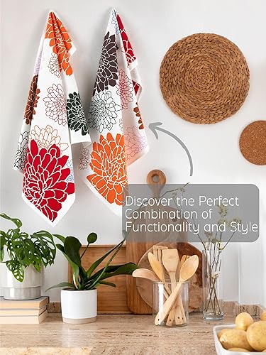 Miniatura 7 de Juego de 2 paños de cocina de algodón absorbente (20 x 30 pulgadas), duraderos y de gran tamaño, con elegante patrón floral, lazo para colgar para