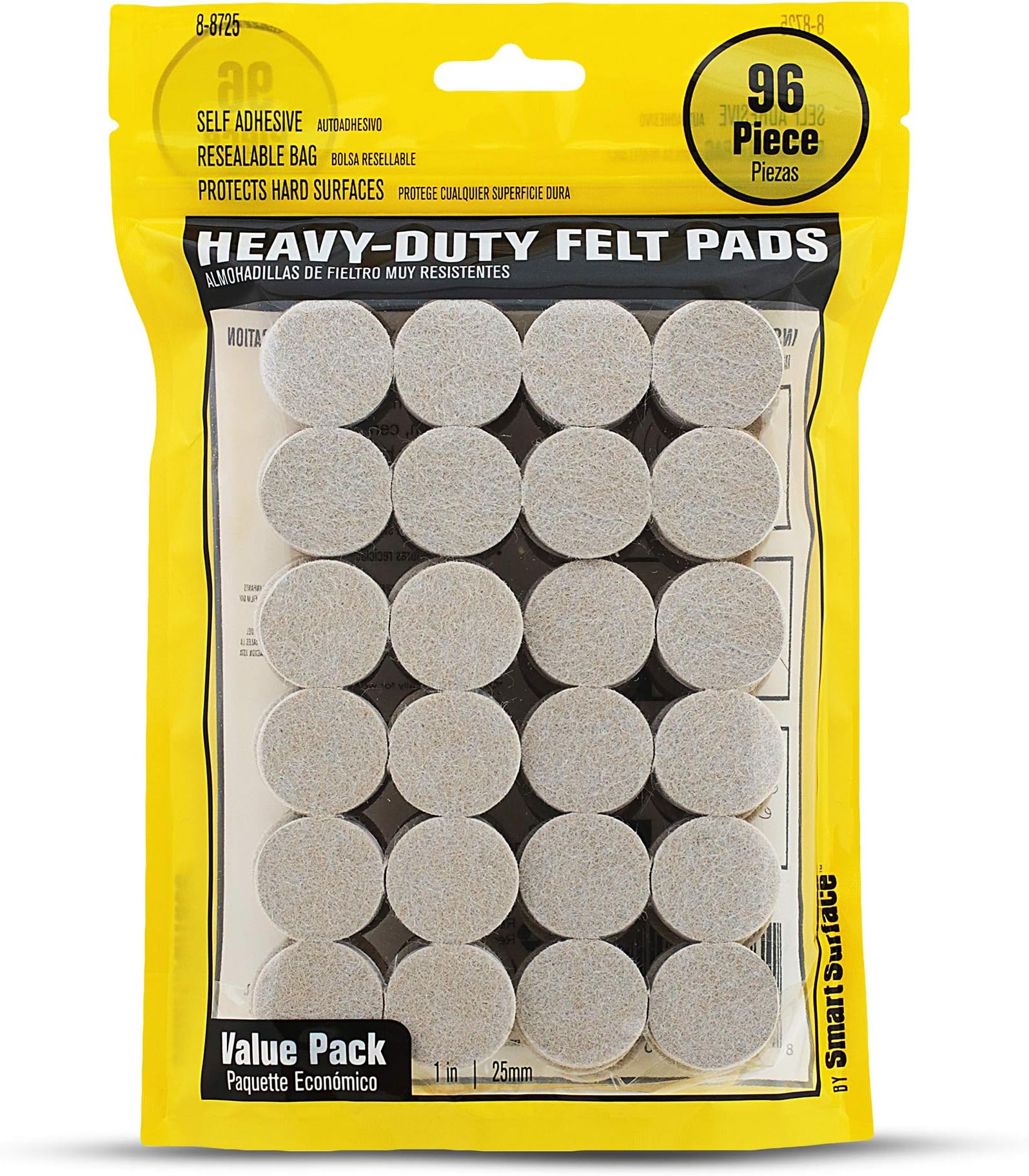 8725 Heavy Duty Self Adhesive Furniture Felt Pads 1-Inch Round Oatmeal 96-Piece Value Pack in Resealable Bag