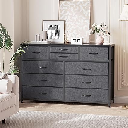 GAOMON 10 Drawers Fabric Dressers for Bedroom, Modern Chest of Drawers, Lightweight Entertainment Center with Fabric Bins for Living Room, Hallway, 45" Wide TV Stand Dressers, Wood Top, Steel Frame