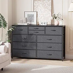 GAOMON 10 Drawers Fabric Dressers for Bedroom, Modern Chest of Drawers, Lightweight Entertainment Center with Fabric Bins for Living Room, Hallway, 45" Wide TV Stand Dressers, Wood Top, Steel Frame