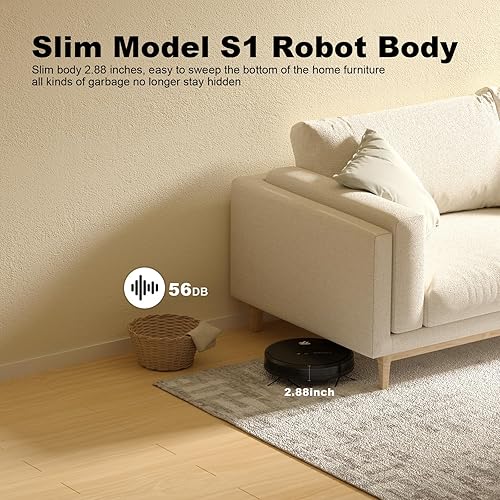 Miniatura 7 de TECBOT S1 Robot aspirador delgado 120 minutos de tiempo de ejecución 2 en 1 robot barrido o trapeador autocarga WiFi, aplicación y control remoto,