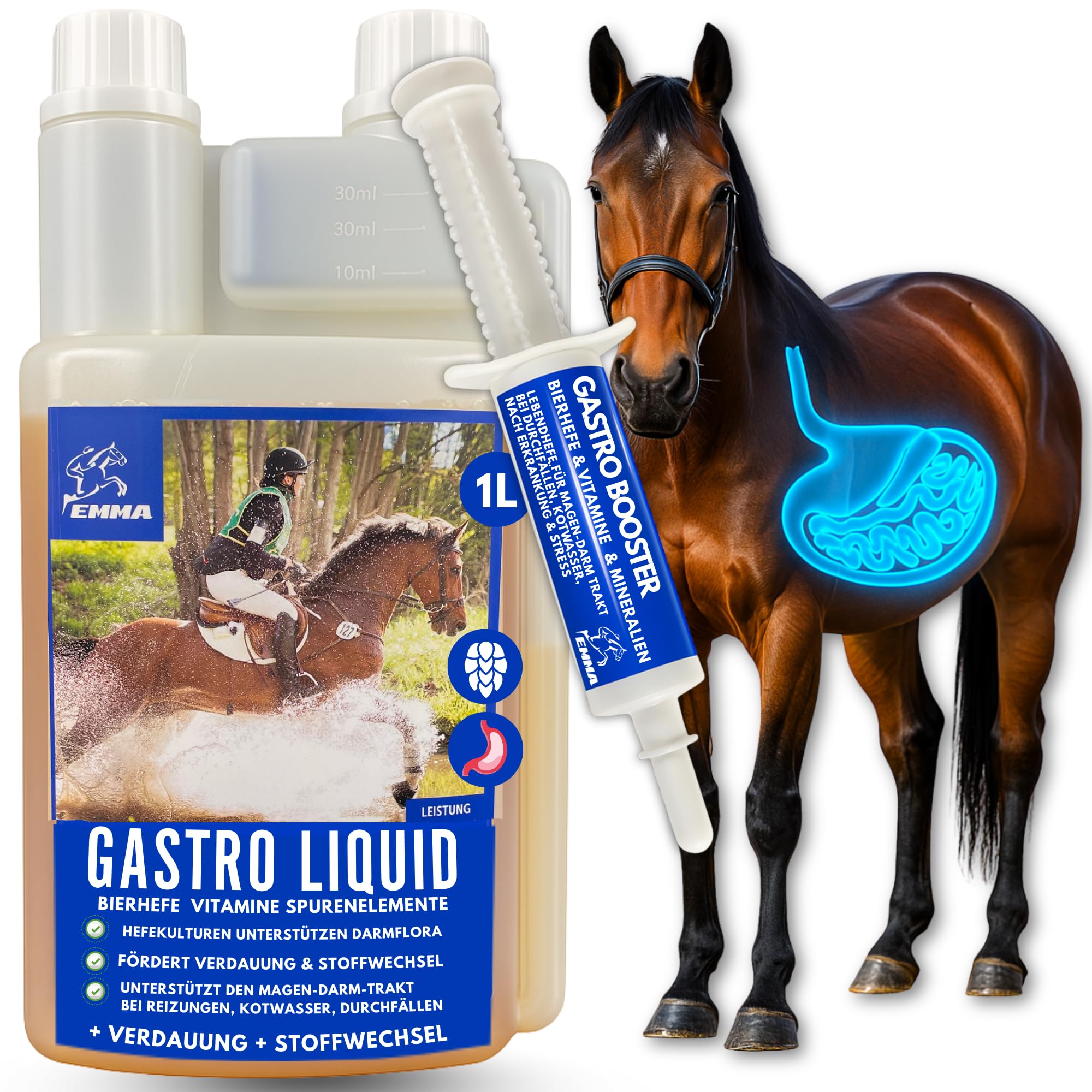 Gastrointestinal Caballo I Probióticos I Levadura de Cerveza I Cultivos de Levadura Darsanación de la Flora Intestinal Complejo vitamínico B C E Biotina Selenio Zinc Refuerzo del Metabolismo 30ml 1L