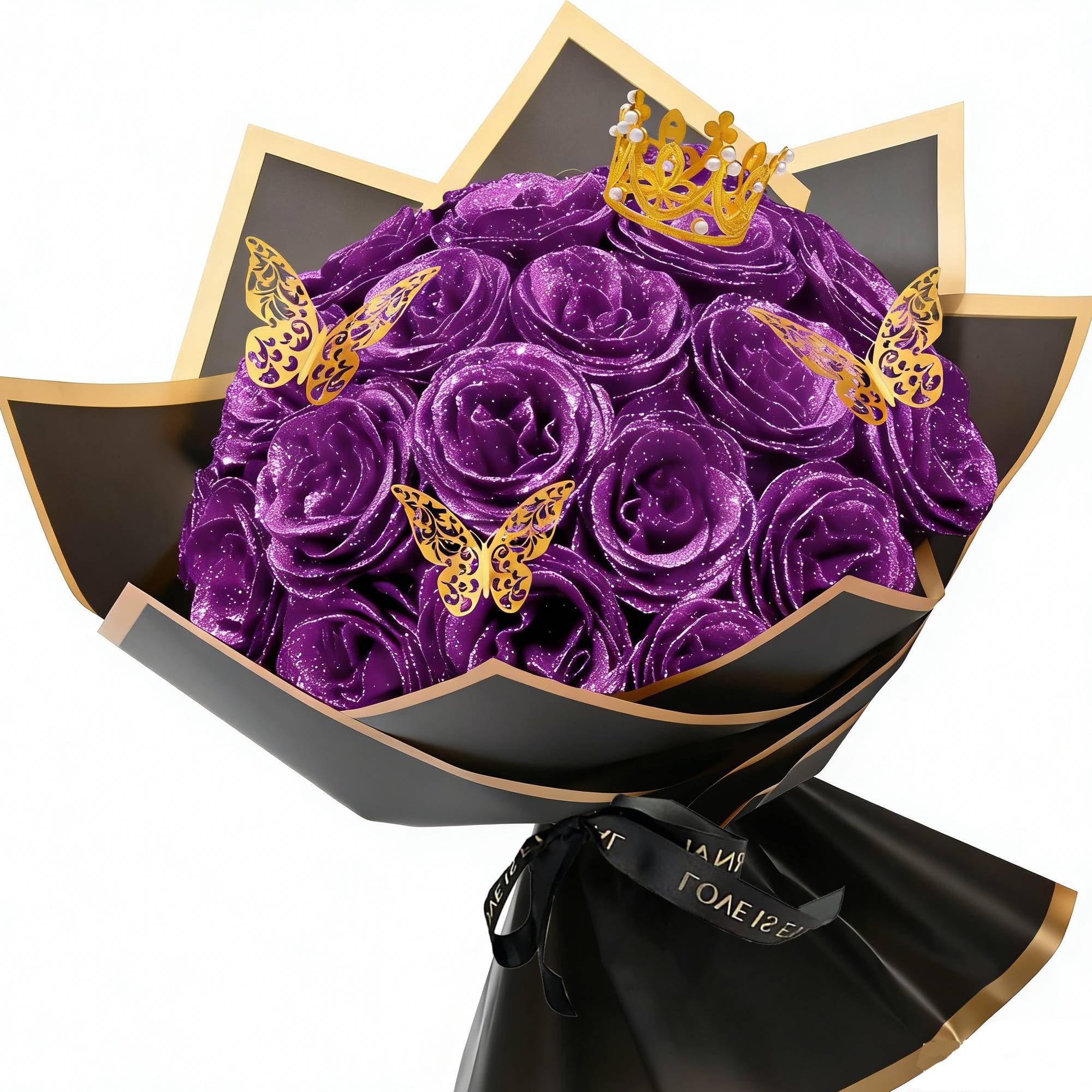 24 Piezas Flores Artificiales Ramo de Flores Rosas Artificiales con Corona Ideal para El Día de San Valentín, como Regalo para Amigas, para Decoración de Interiores y Exteriores(Morado)