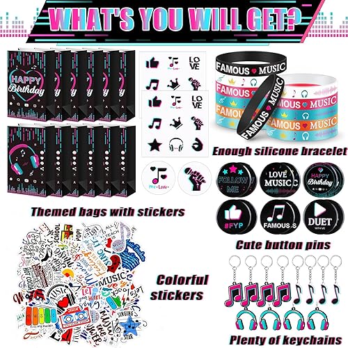 Miniatura 2 de Los recuerdos de fiesta musical incluyen bolsas de regalo de fiesta musical con calcomanías de sellado, pulseras de silicona, llaveros de música,