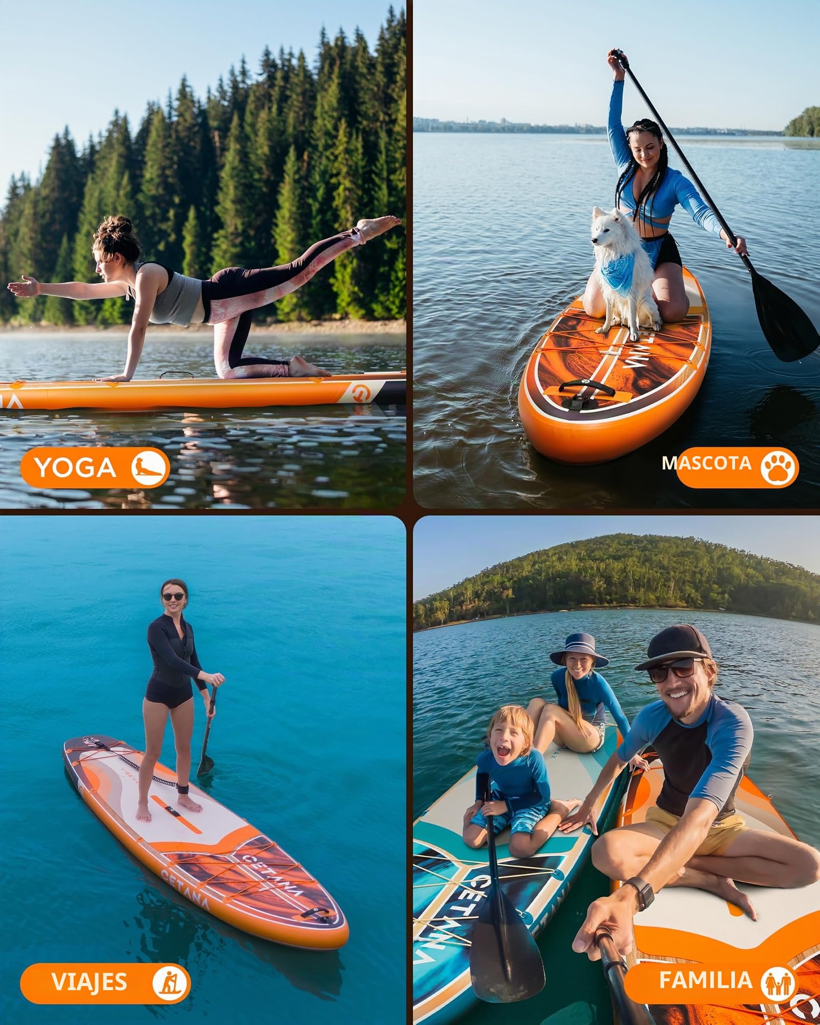 CETANA Tabla de Paddle Surf Hinchable 351cm con Accesorios Incluidos de Primera Calidad, Remo Ajustable, Bomba de Mano, Mochila de Transporte. 351 x 89 x 15 cm, Soporta hasta 204Kg
