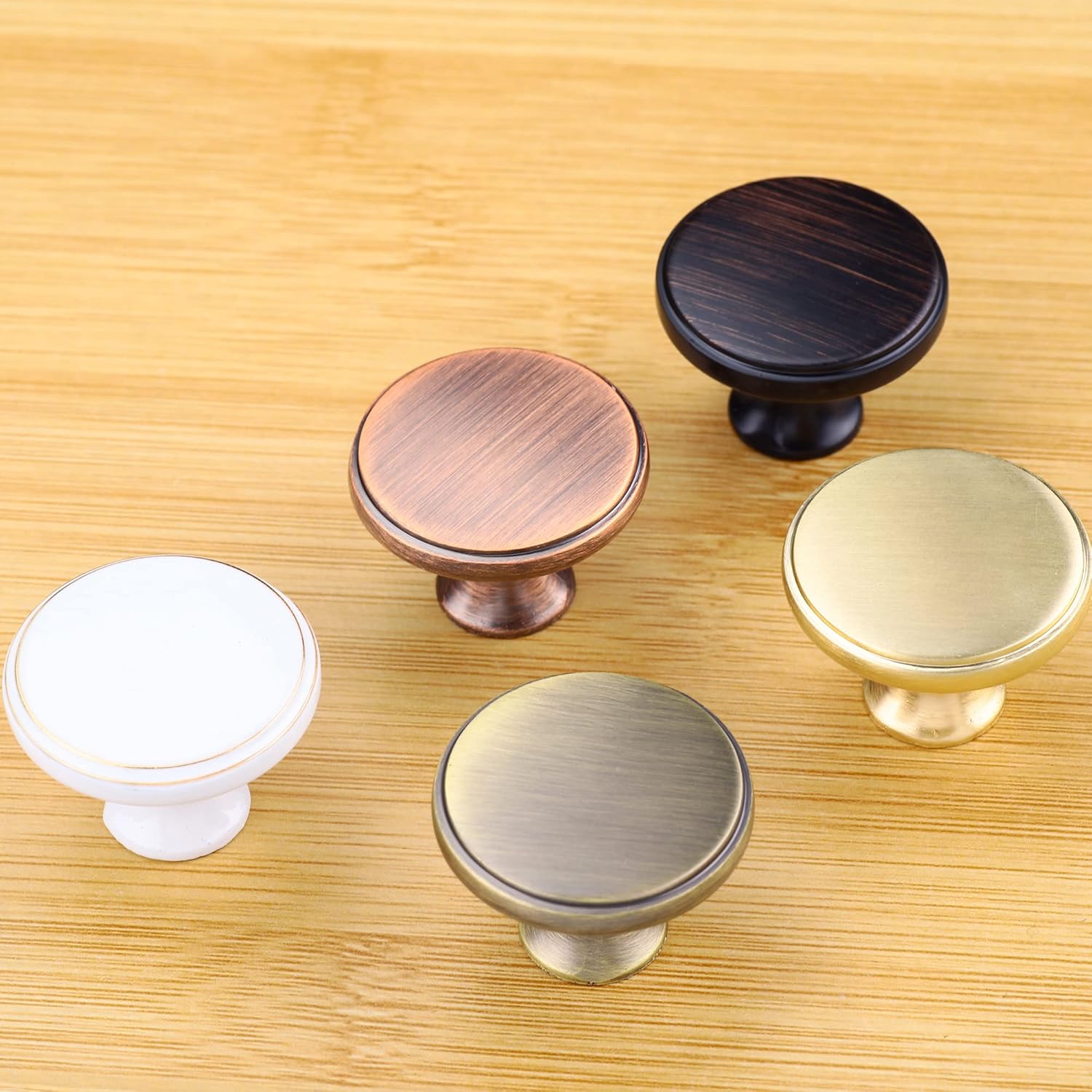 16 Pack Round Shape Drawer Pulls Red Bronze Stylish Kitchen Cabinet Vintage Brushed Antique Copper Dresser Knobs Door Window Pull Handles Cabinet Hardware for Cupboard Pulls with Screws