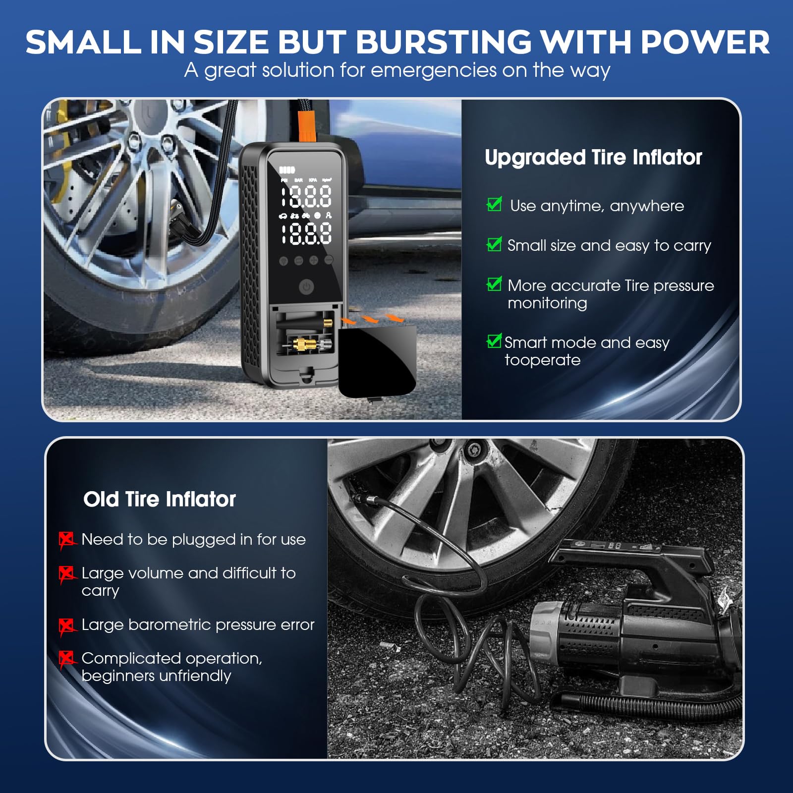 Tire Inflator Portable Air Compressor Portable Air Pump with Tire Gauge Pressure LED Light Air Pump for Car — view 5