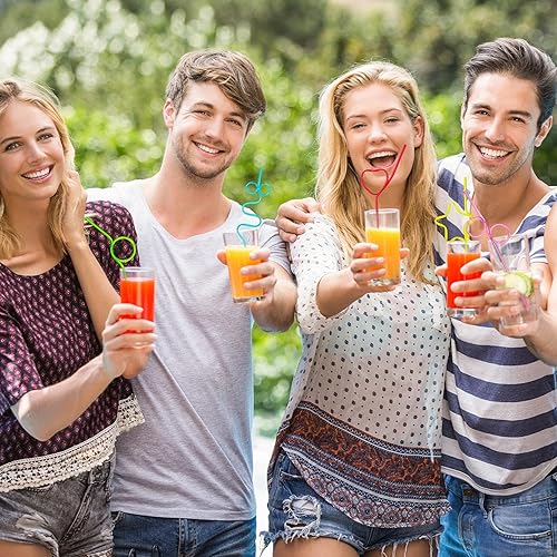 Miniatura 5 de Pajitas locas para niños, 40 popotes reutilizables y tontos, formas y colores surtidos, pajitas de plástico para suministros de fiesta de Navidad