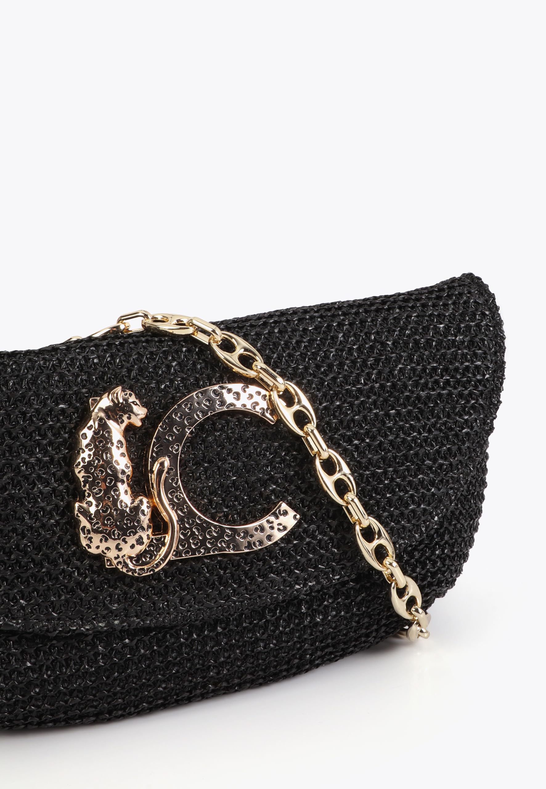 LOLA CASADEMUNT Bolso evento efecto rafia logo leopardo
