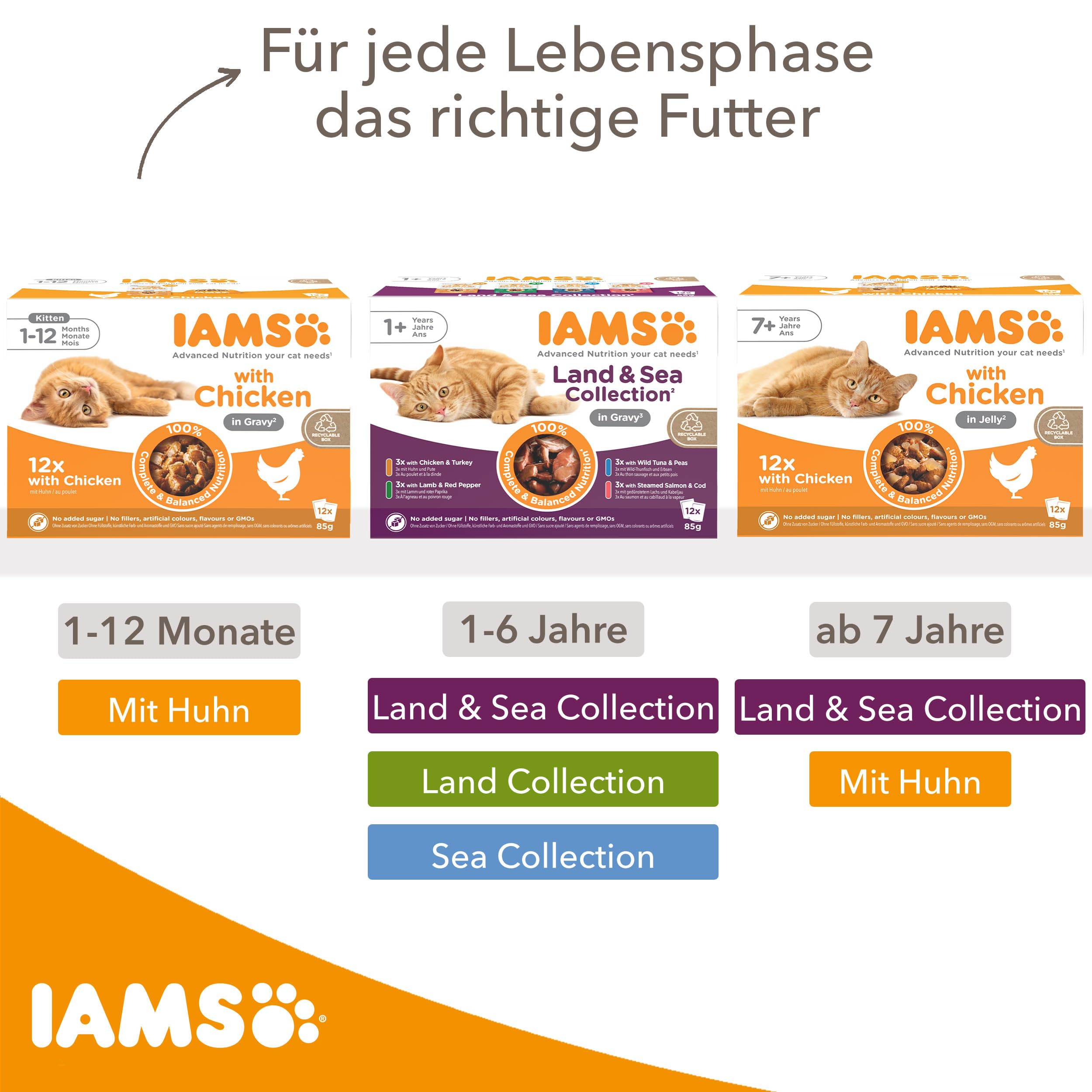 IAMS Delights Land & Sea Collection Katzenfutter Nass, 72 x 85 g | Multipack | mit Fleisch und Fisch Sorten in Sauce | Nassfutter für Katzen | ab 1 Jahr