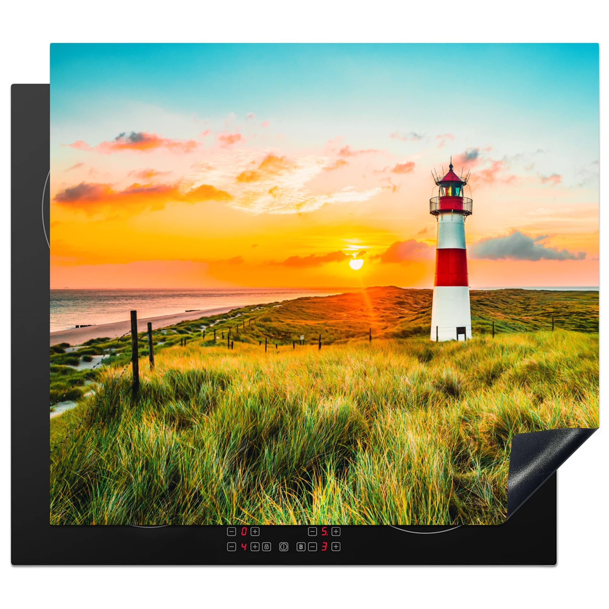 KitchenYeah© Induction Hob Cover Protector Mat 20.5"x23.6" / 60x52 cm Kitchen Universal Ceramic Covers for Electric Cookers Vinyl Lighthouse - Nature - Sun - Landscape - Grass - Beach
