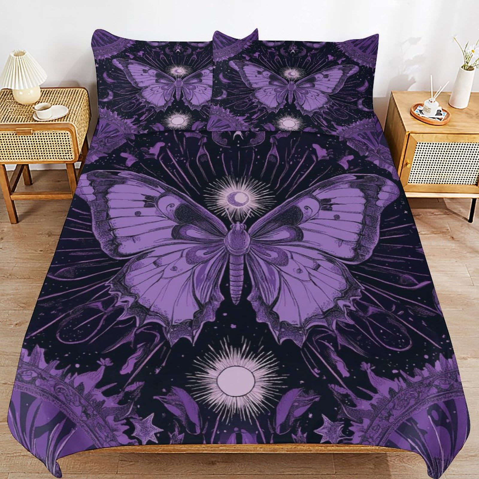 Juego de ropa de cama con diseño de mariposas infantiles, funda nórdica 135x200 y almohadas