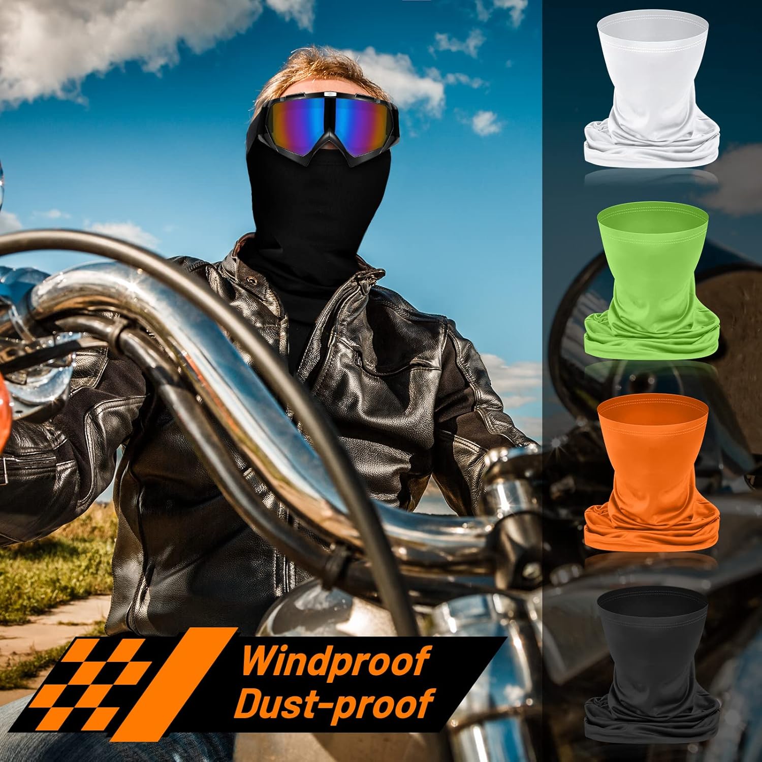 Tallew 4 Pcs Motorcycle Dirt Bike Goggles for Men Women Windproof Adjustable ATV Goggles and 4 Pcs Neck Breathable Face Cover