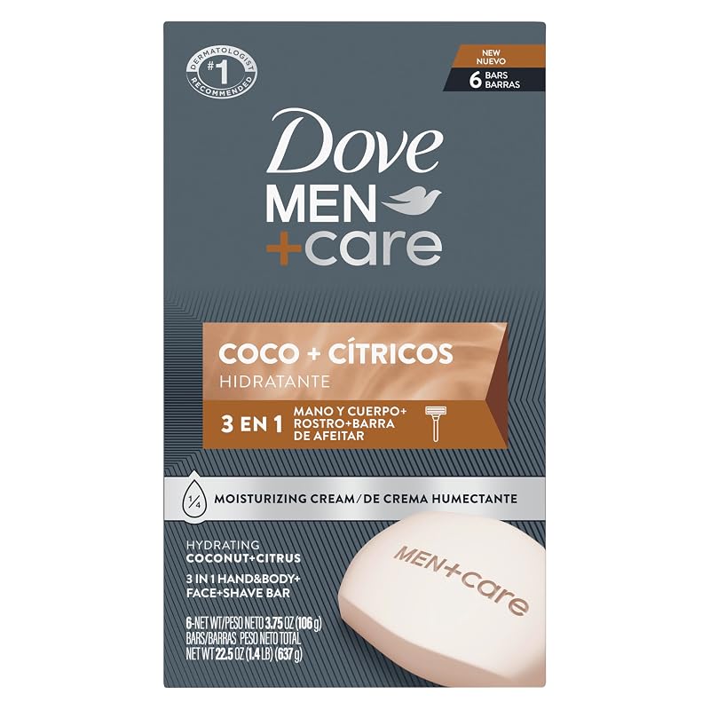 Sabonete Dove Men + Care Coco + Cítricos para Mãos, Corpo, Rosto e Barbear, Pacote com 6