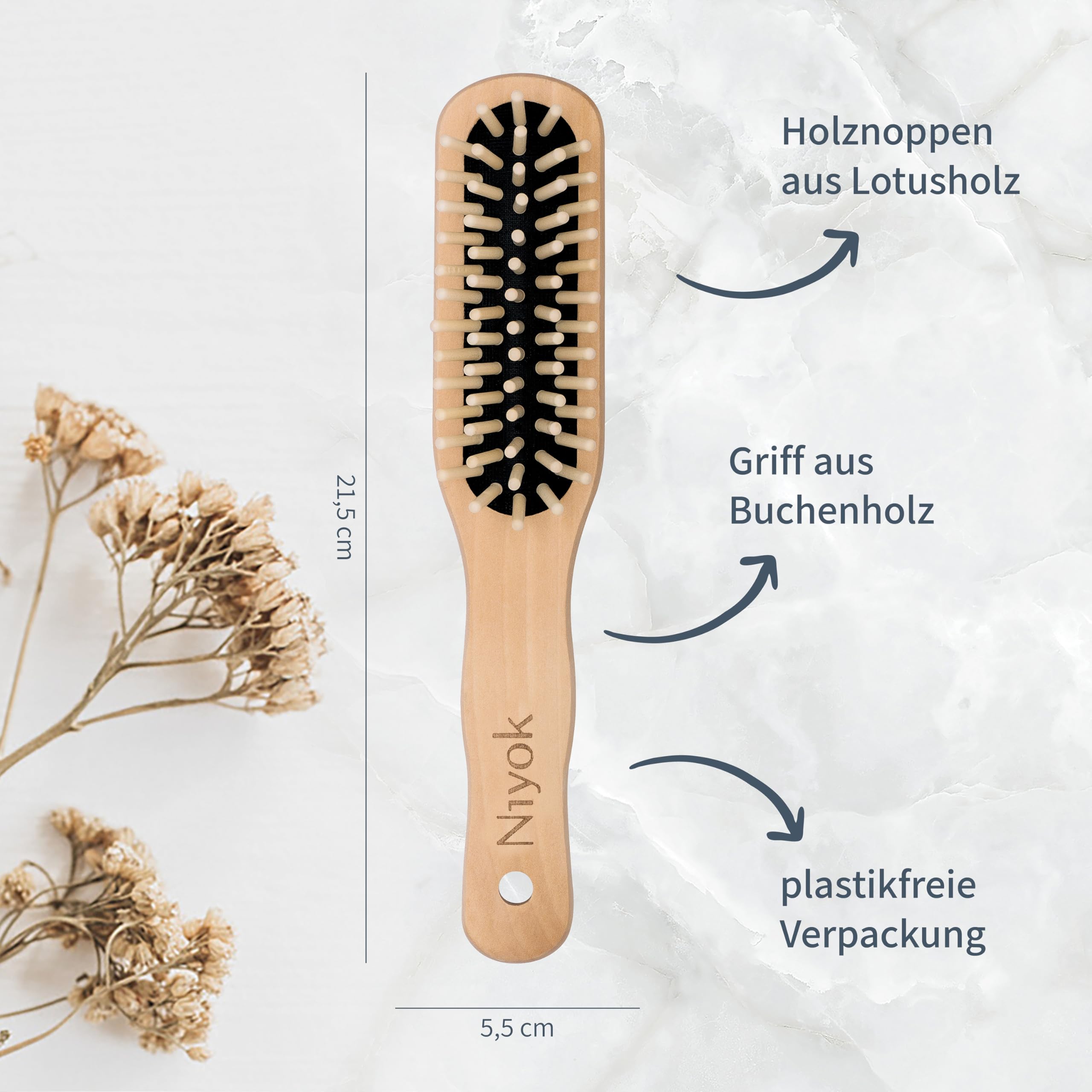 4004 NIY Niyok Hair Brush Oblong Wooden Knobs, beech wood, Haarbürste länglich - Image 2