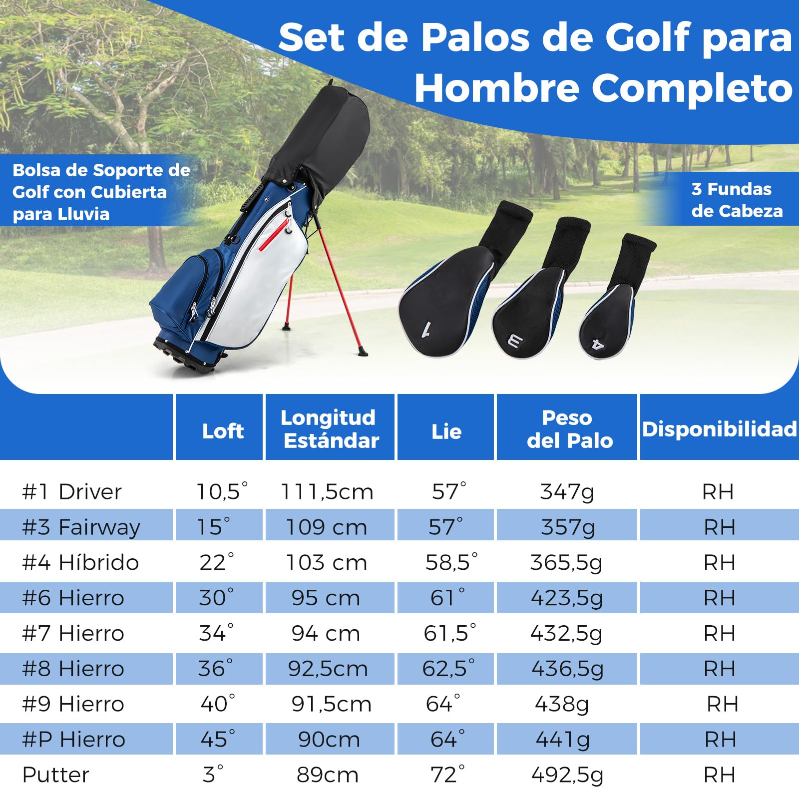 COSTWAY Juego de Palos de Golf/Madera de Fairway/Híbrido/Hierros 6 7 8 9 y Bolsa de Transporte Juego de Golf