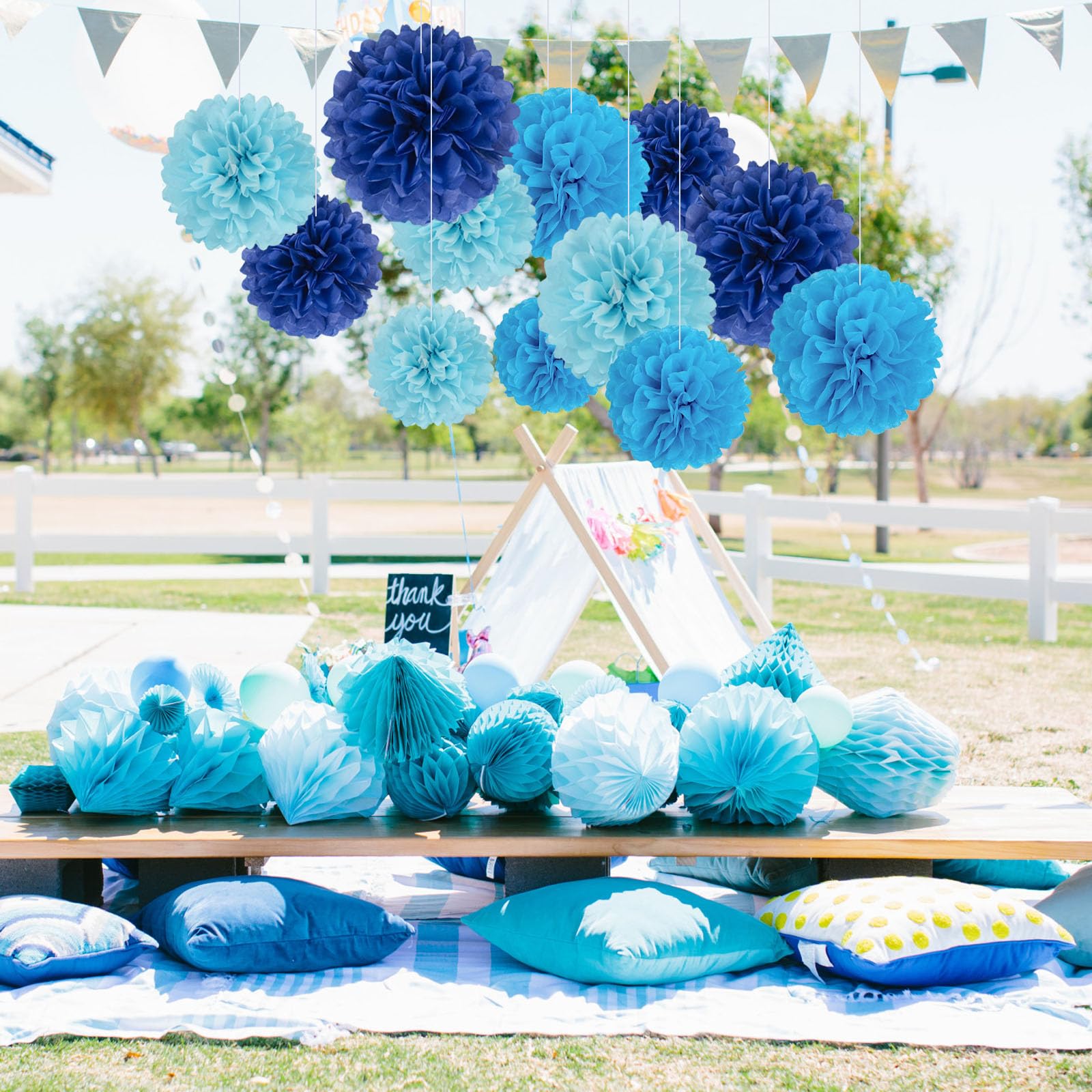 Seidenpapier-Pompons Set – 20 Stück In 4 Größen (15,2-35,6 Cm), Babyblau, Für Partydekoration