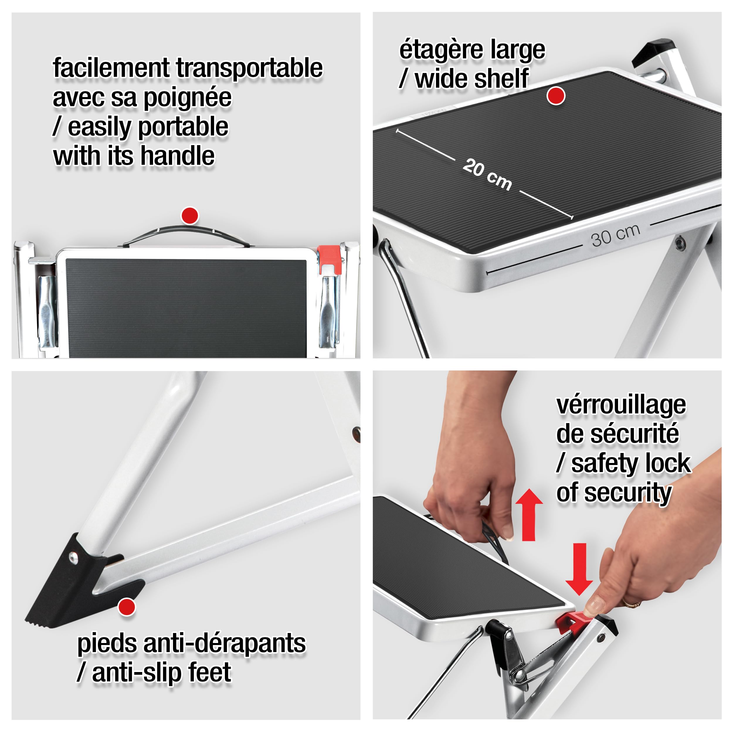MSV - Marchepied Pliant 2 Marches en Acier - Charge 150 kg - Norme GS Sécurité - Antidérapant et Compact - Idéal Maison, Cuisine, Bureau et Bricolage - Blanc